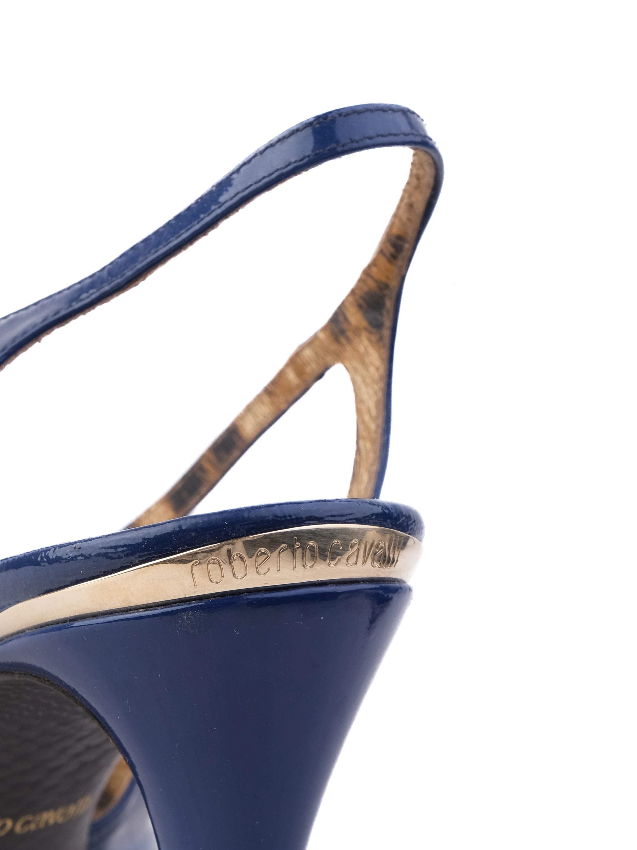 Excellent Roberto Cavalli Blue Leather High-Heeled Sandals Size 40