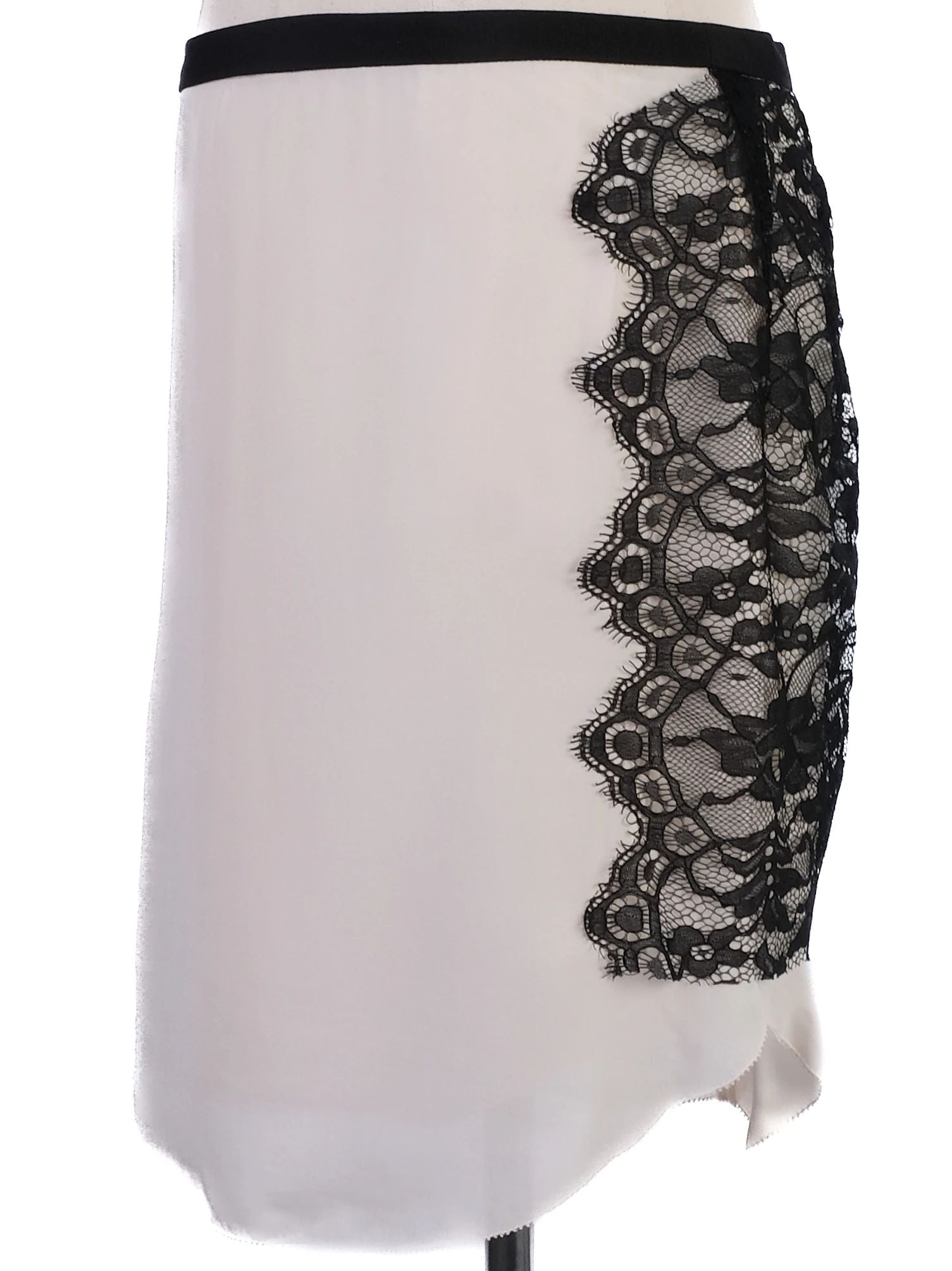 NEW By Malene Birger White Silk Skirt with Black Lace Size XS