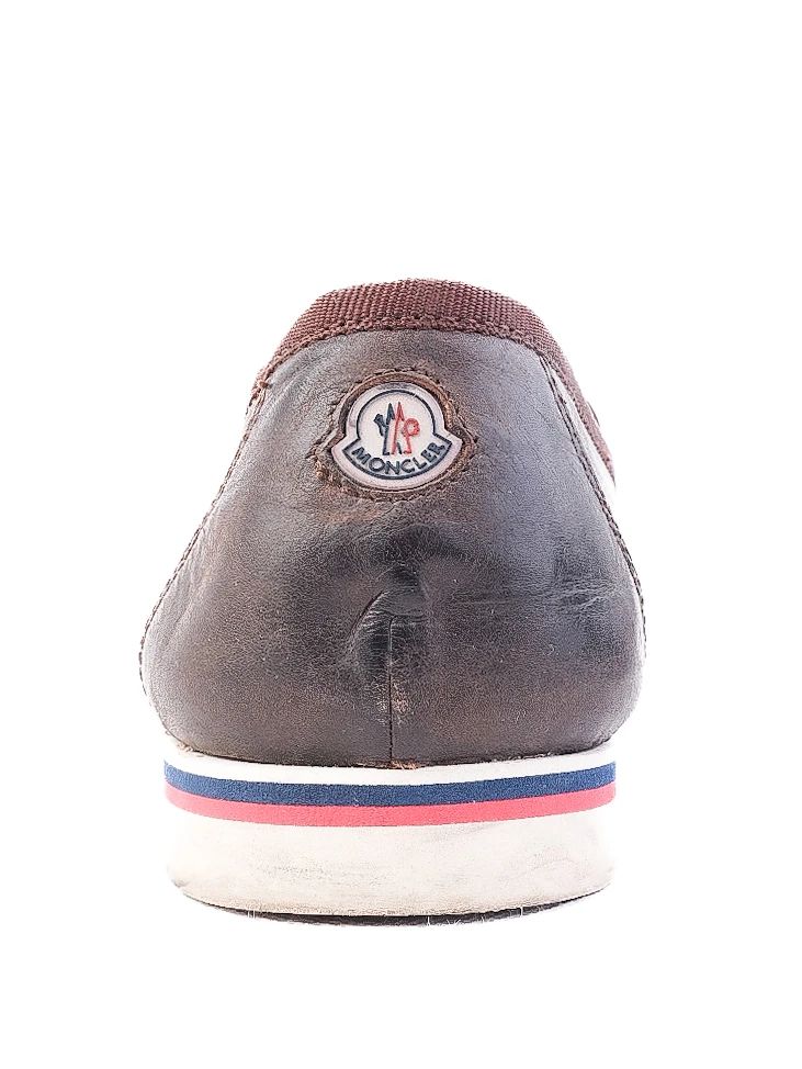 Excellent Moncler Orange Leather Loafers Size 43 with Striped Sole