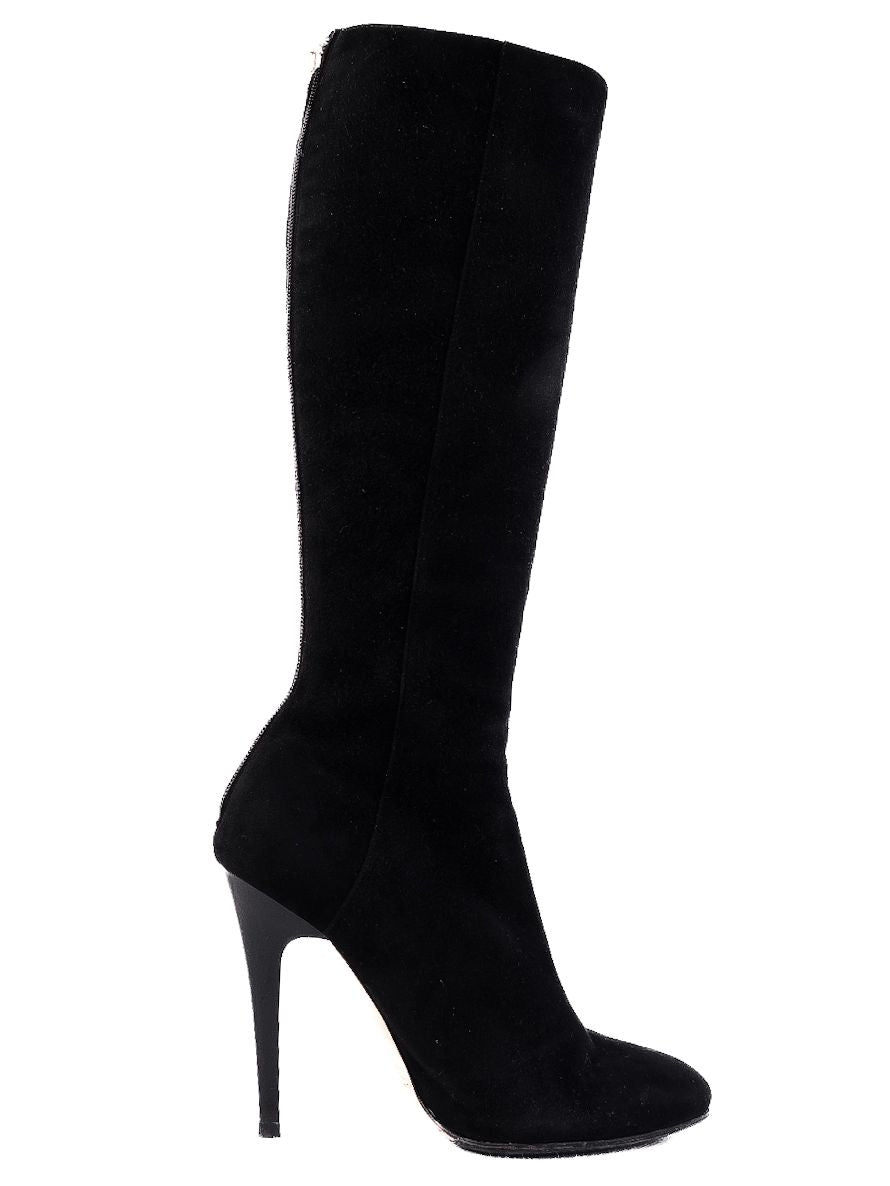 Excellent Jimmy Choo Black Genuine Suede High-Heeled Boots Size 37.5
