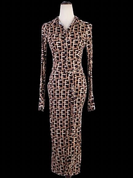 Elisabetta Franchi Dress FF Pattern Combined Color Viscose Excellent Condition