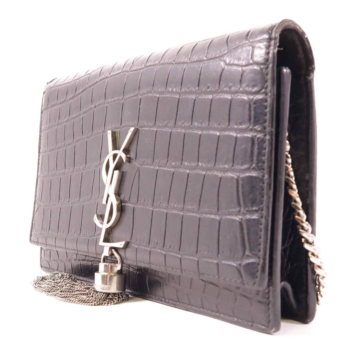 Yves Saint Laurent Cowhide Leather Kate Silver Crosshair Shoulder Bag Black Calfskin (cowhide) 45