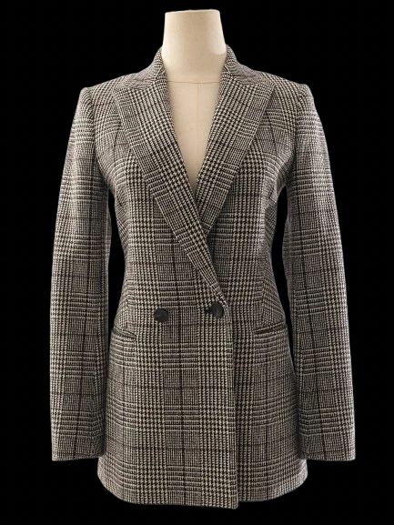 Excellent Reiss Wool Gray Plaid Blazer Double-Breasted Size XXS