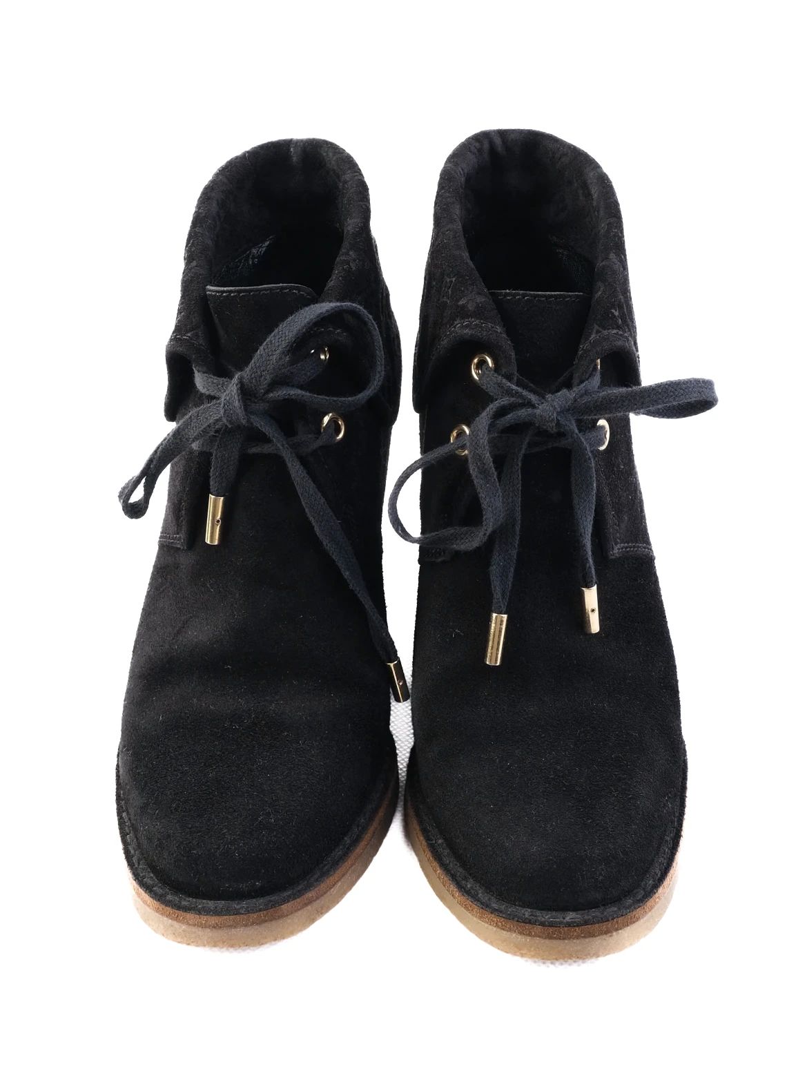 Excellent Louis Vuitton Black Suede Wedge Ankle Boots Size N/A