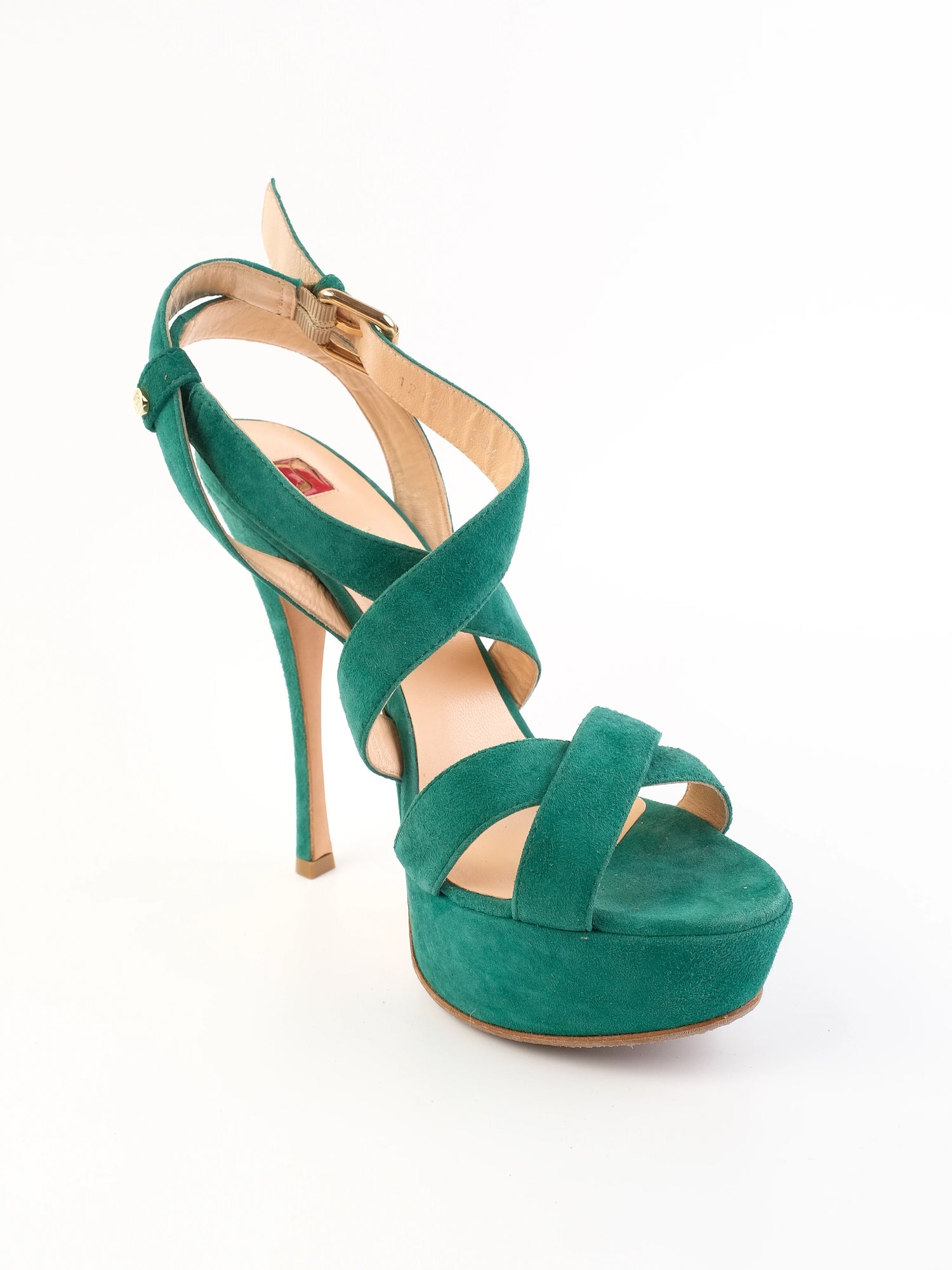 Excellent Ballin Blue Leather High-Heeled Sandals Size 38.5