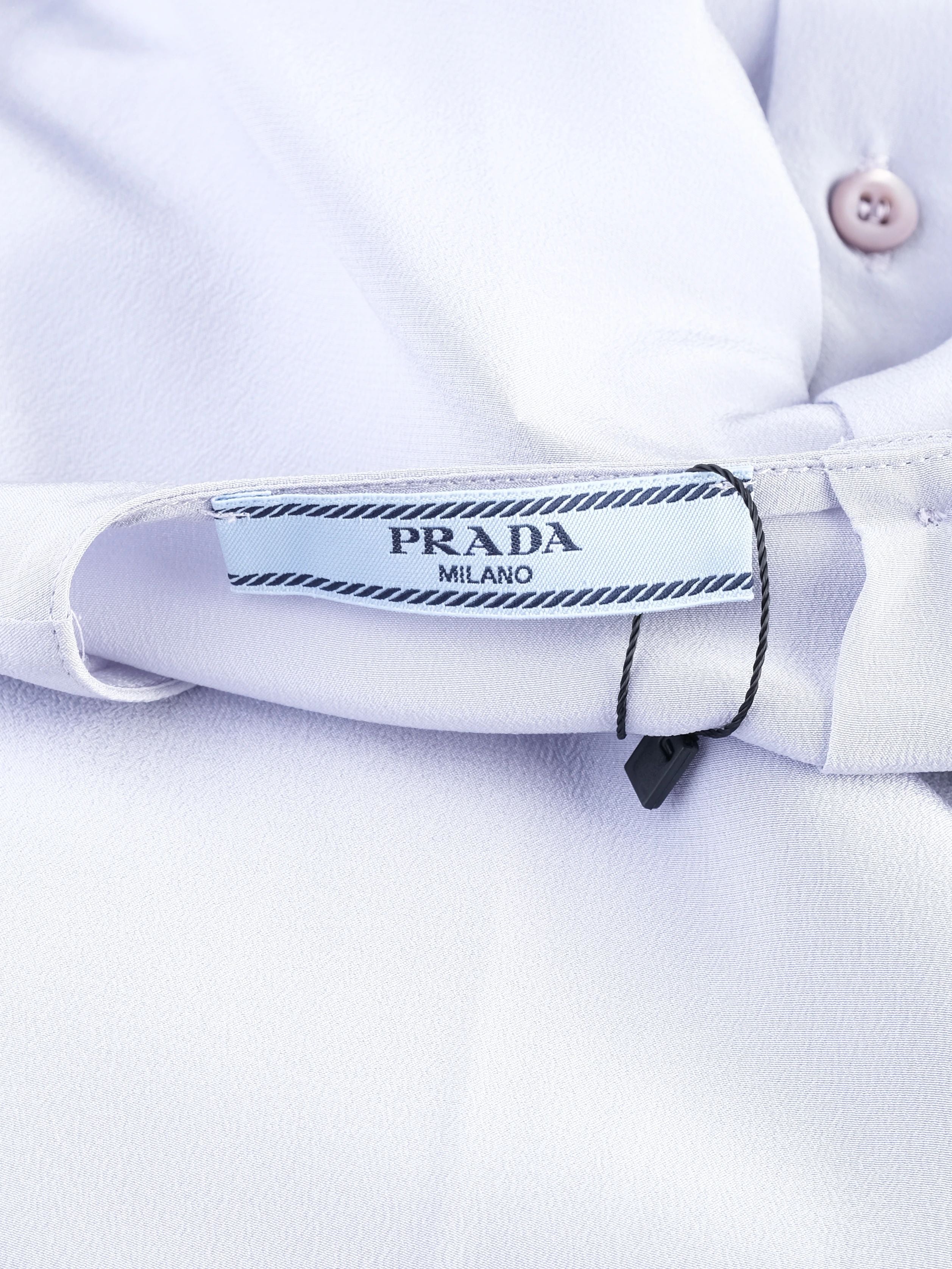 Excellent Prada Gray Silk Blouse Size L with Button-Up Back