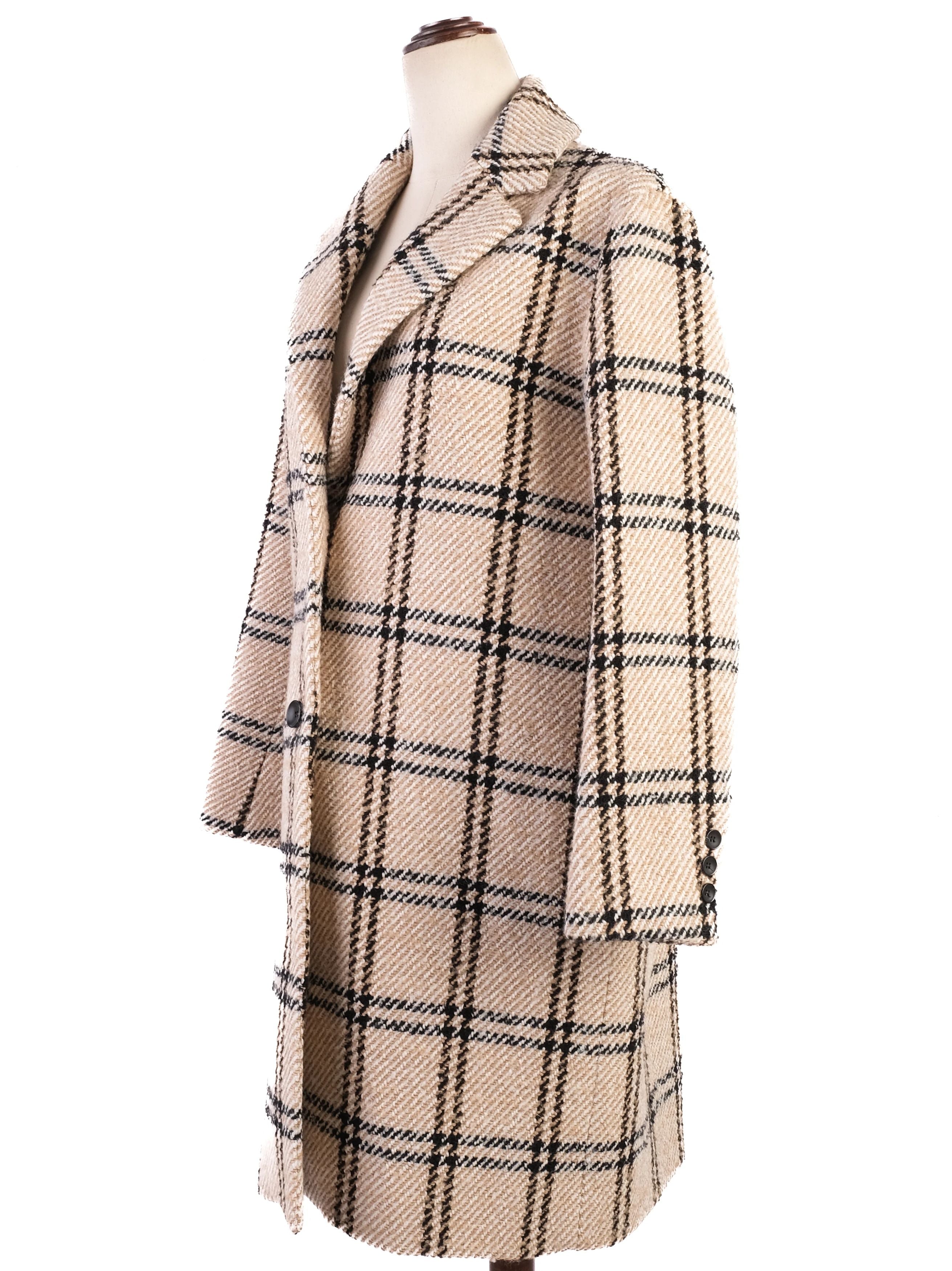 Perfect Maje Wool Plaid Coat Beige Black Check Size 40