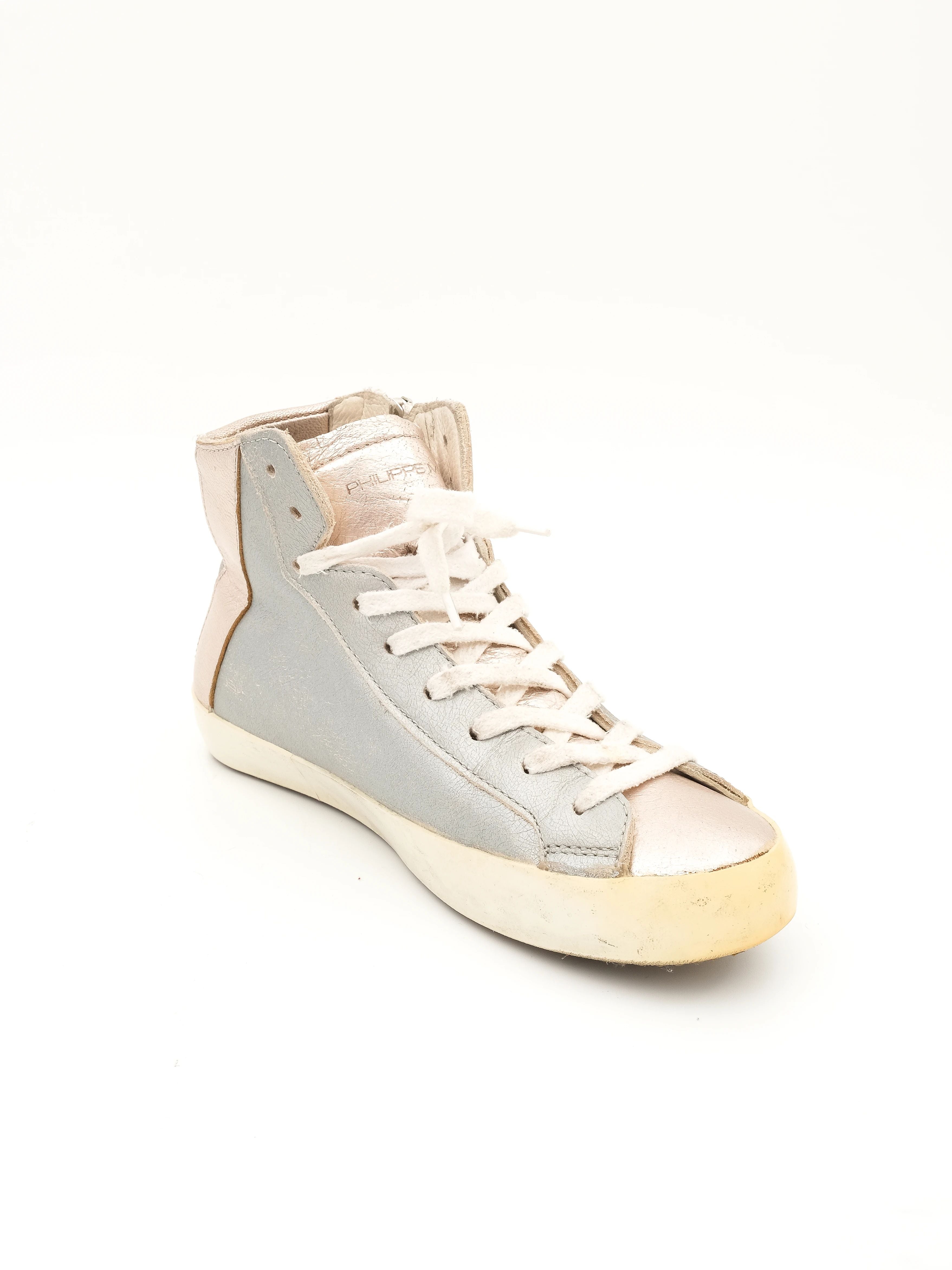 Excellent Philippe Model Gray Leather High-Top Sneakers Size 36