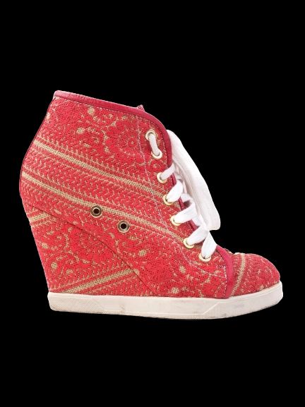 Excellent Judari Red Textile Wedge Heel Shoes Size 35 with White Laces