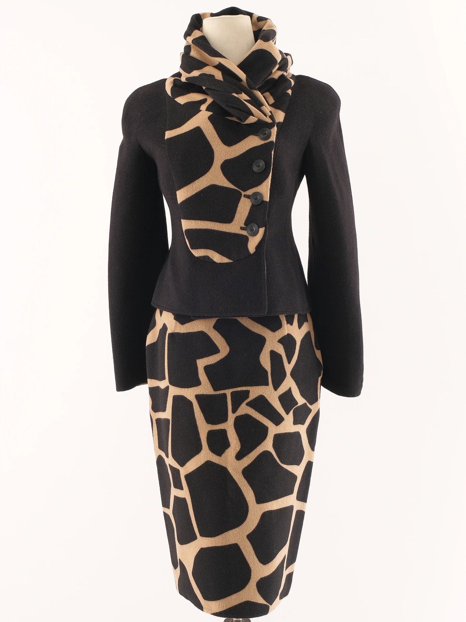 Excellent Valentino Giraffe Print Wool Two-Piece Outfit Size M