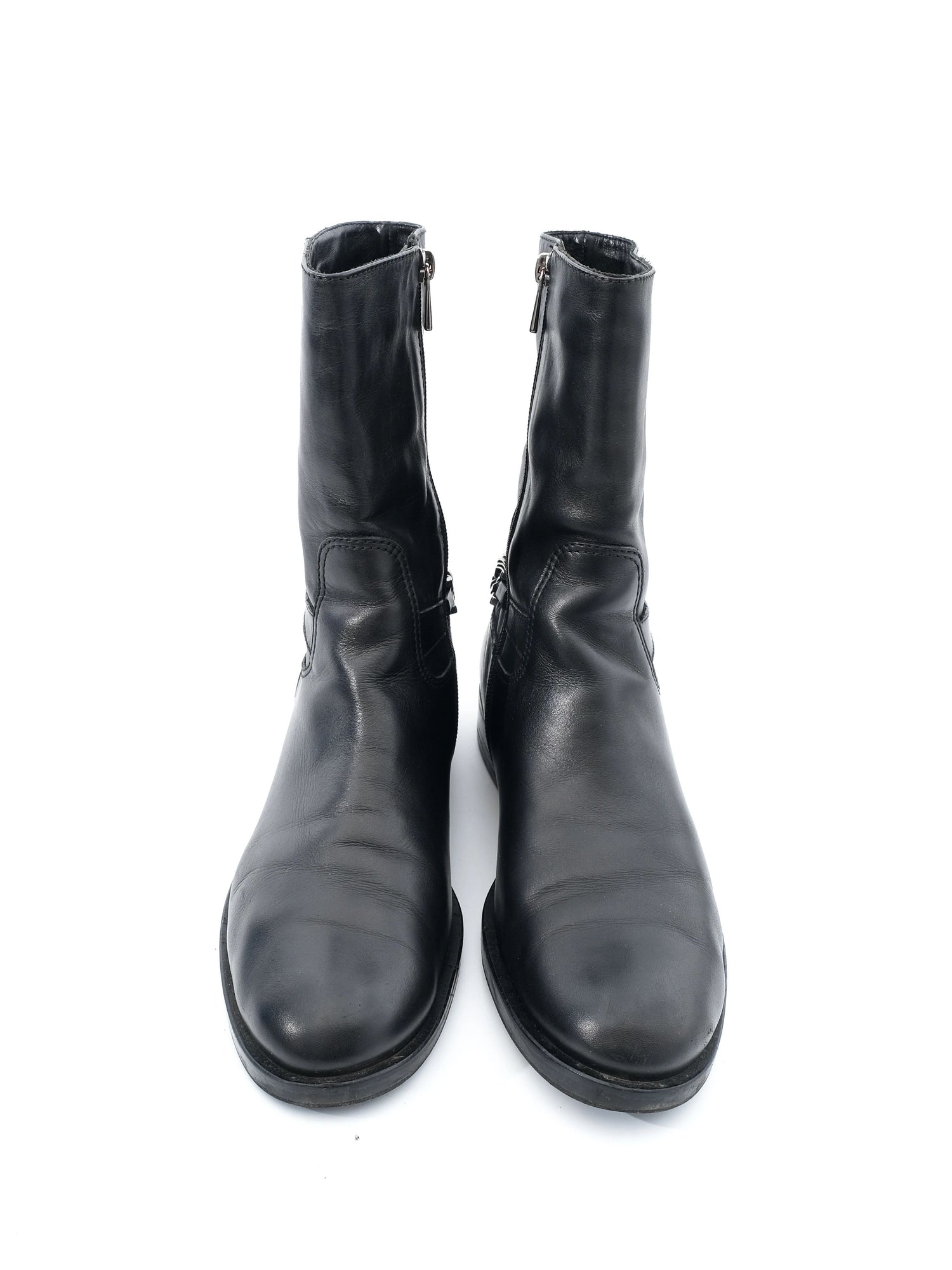 Excellent Emporio Armani Black Leather Boots with Chain Detail Size 40.5