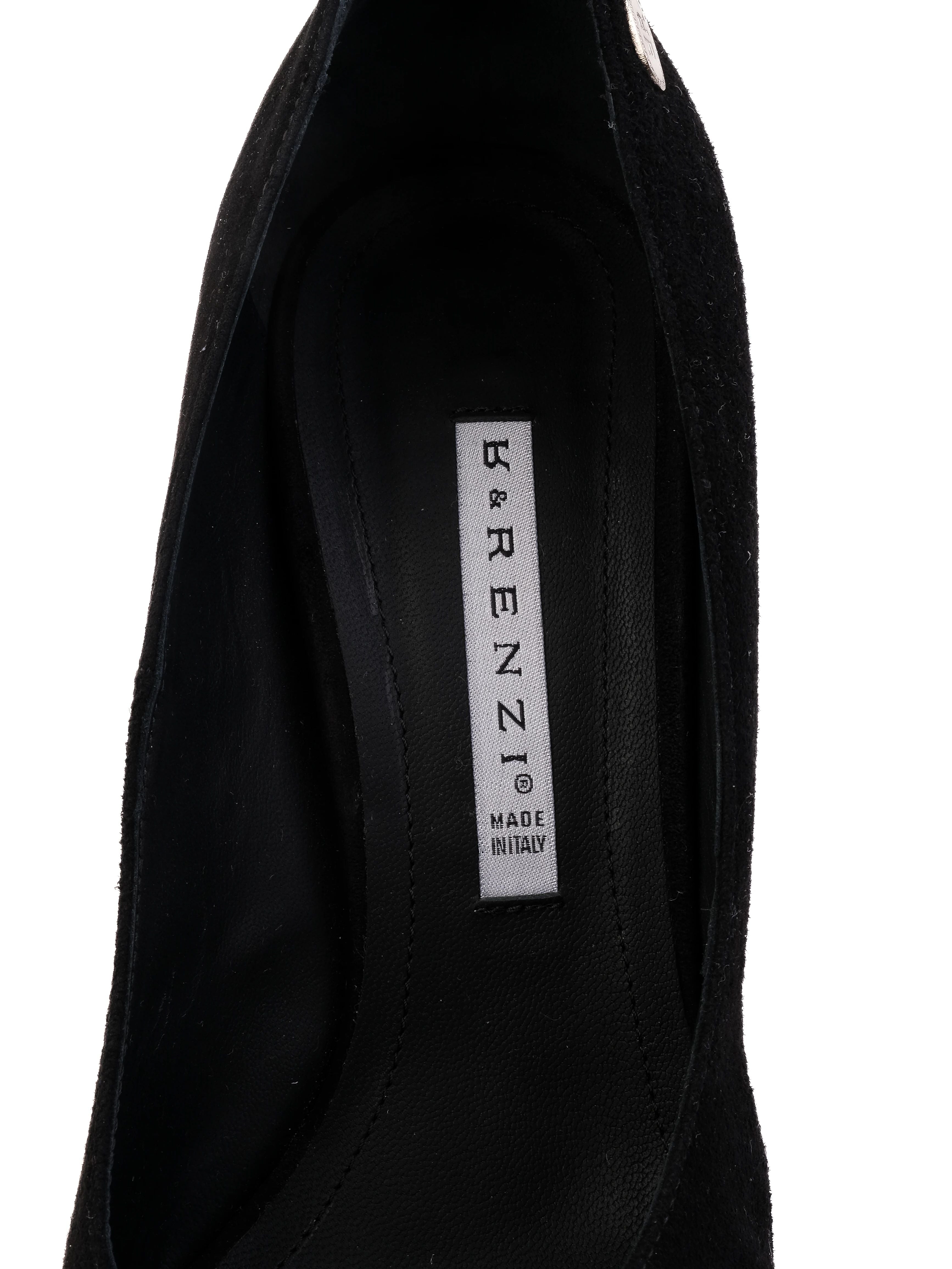 R&Renzi Black Genuine Suede High-Heeled Shoes Size 38