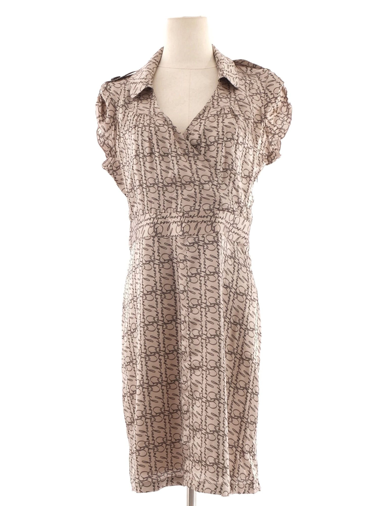 Excellent Burberry Gray Silk Dress Size XL with Decorative Pattern