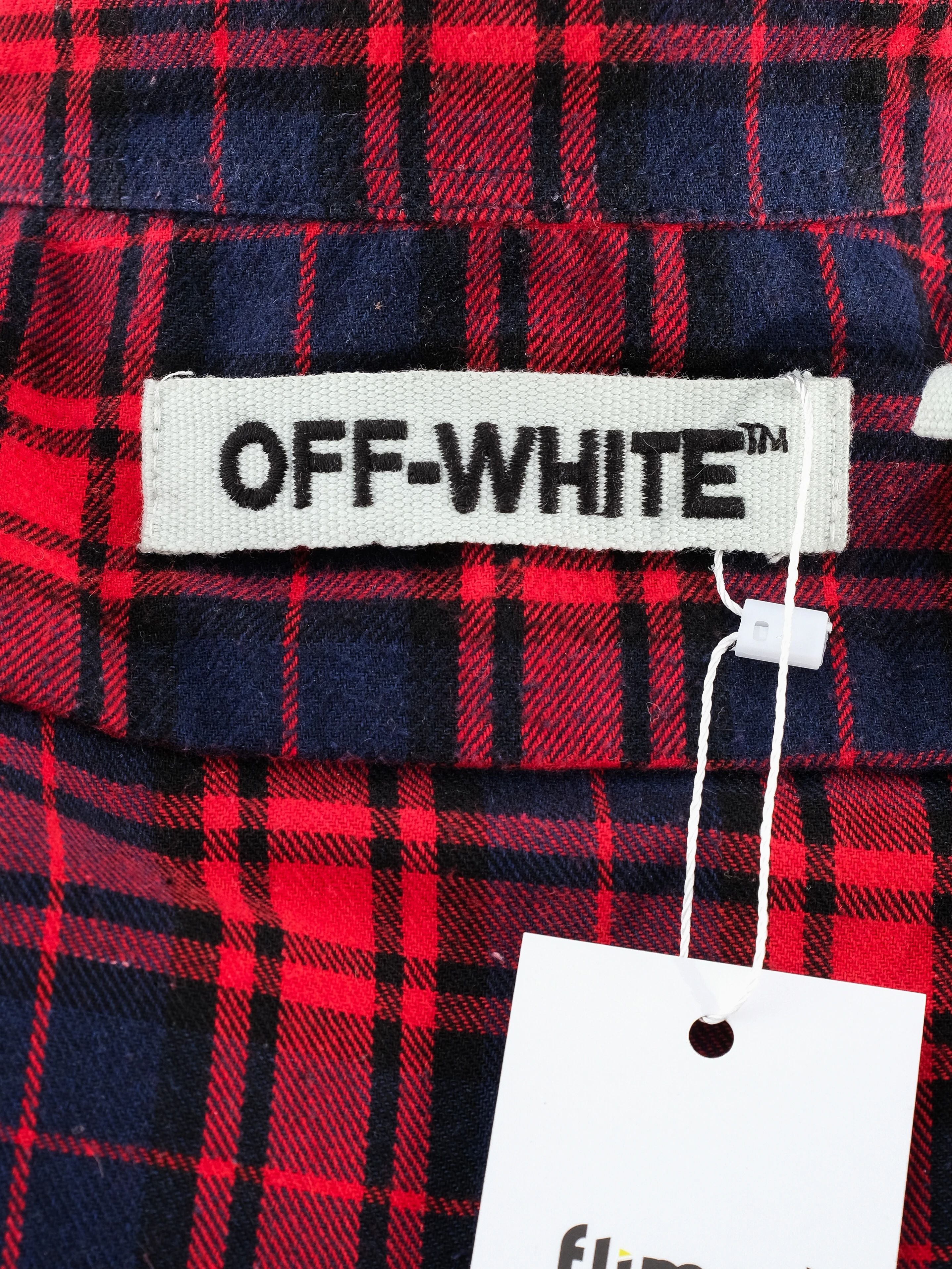 Excellent Off White Red Plaid Flannel Shirt Men Size M Unique Design