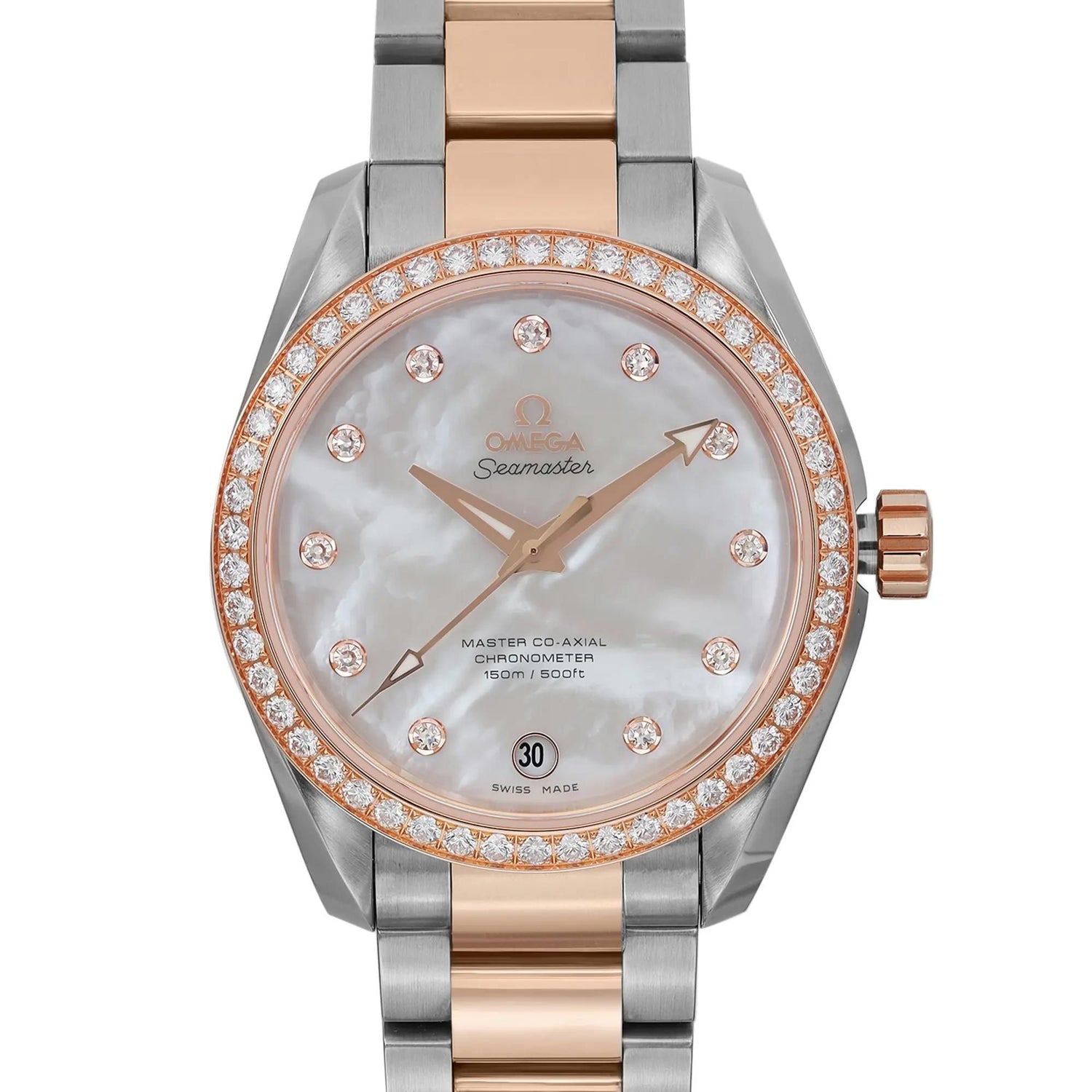 Omega Aqua Terra 18k Rose Gold Steel MOP Dial Ladies Watch 231.25.39.21.55.001