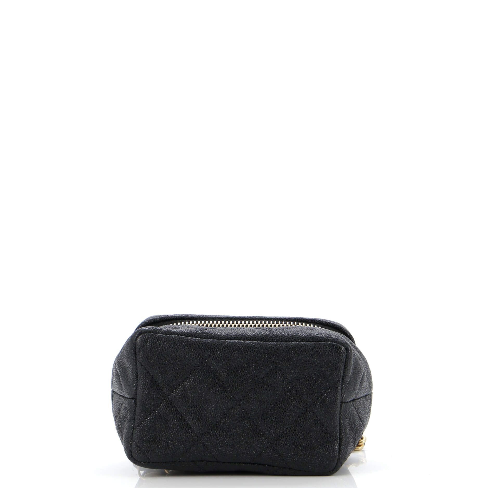 Chanel Top Handle Zip Around Vanity Case With Chain Quilted Caviar Mini