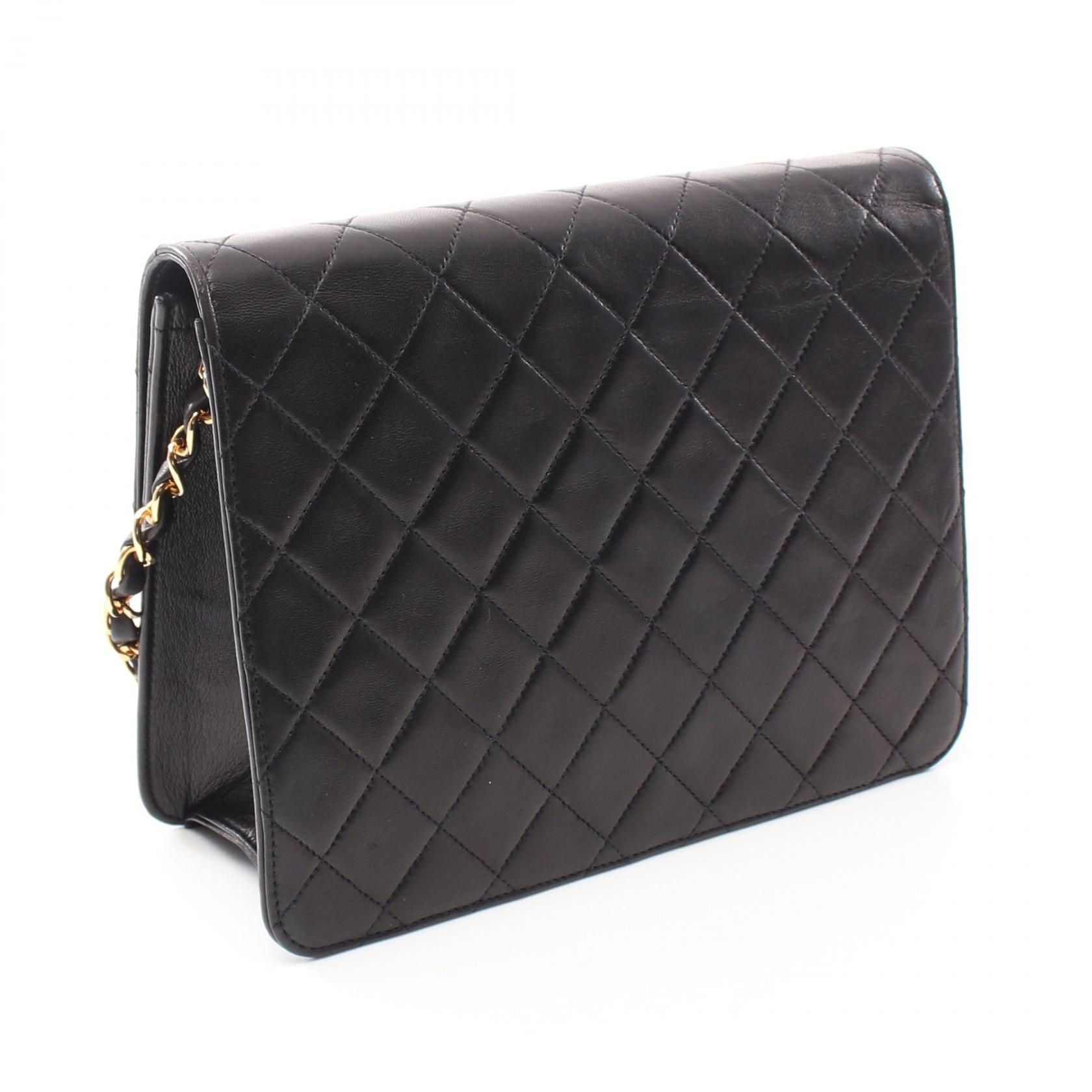 Chanel Black Matelasse Shoulder Bag Lambskin (sheep Leather)