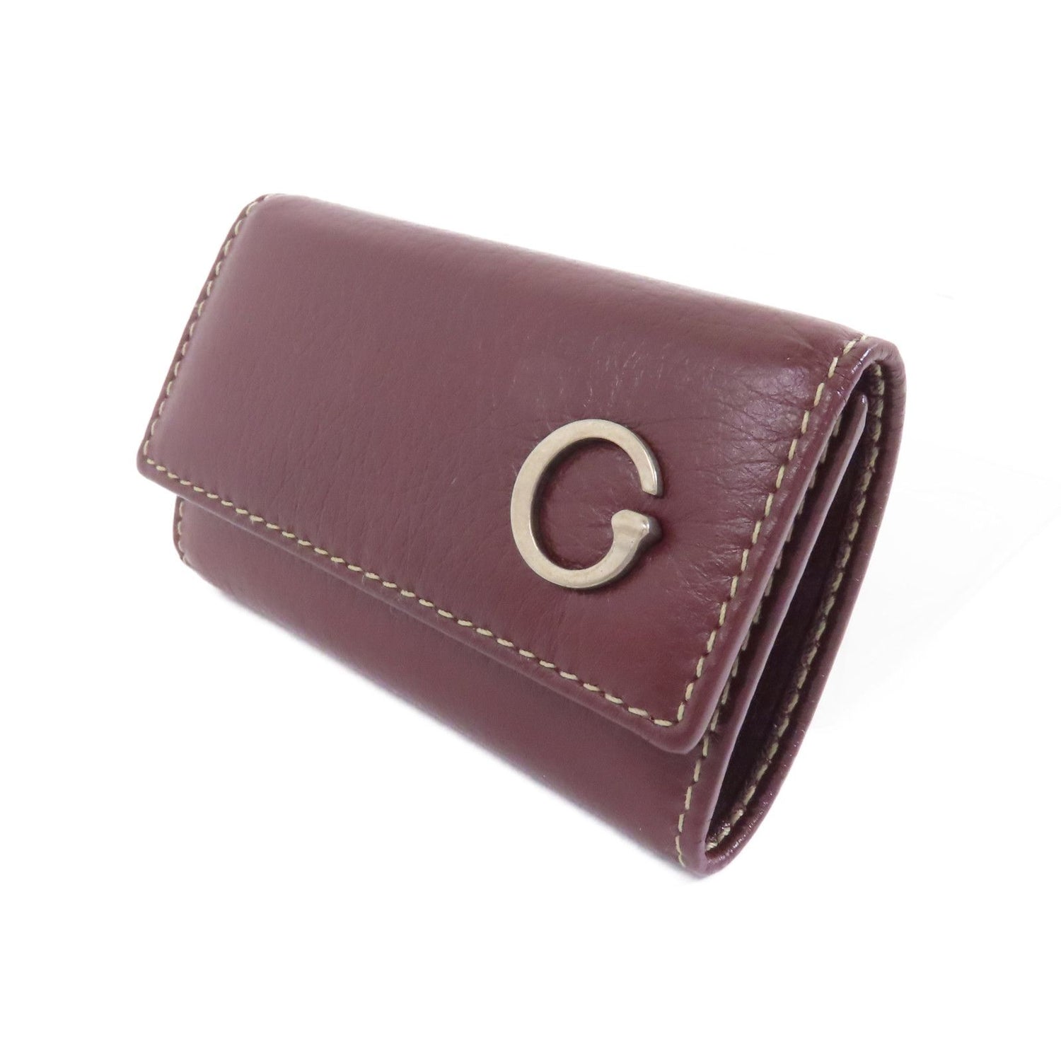 Gucci Cowhide Leather Key Case Silver Chain Spoon Baozhu Red Key Holder Bordeaux Red Calfskin (cowhide) 212177