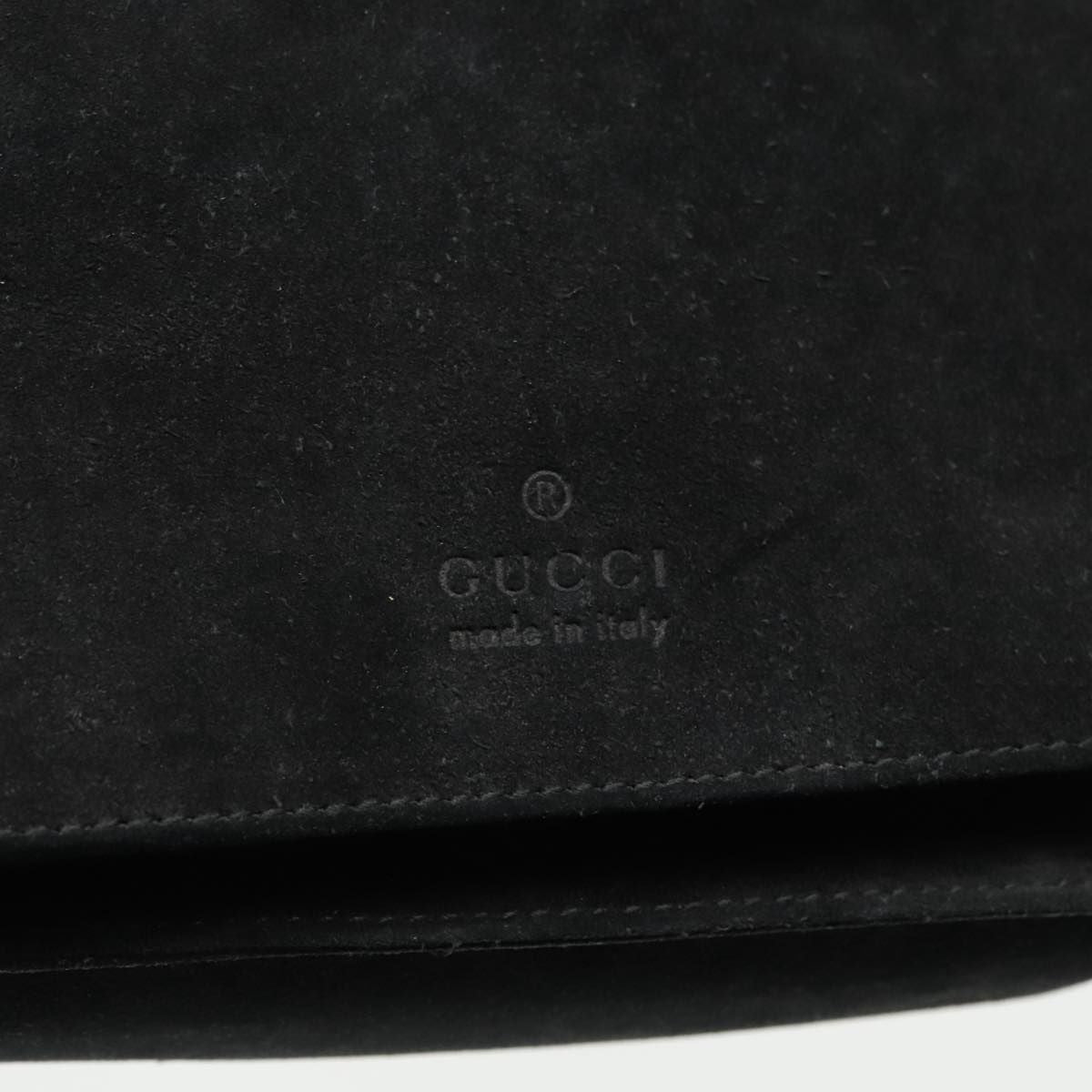 Gucci Bamboo Shoulder Bag Suede Black Silver 001 3243 Auth