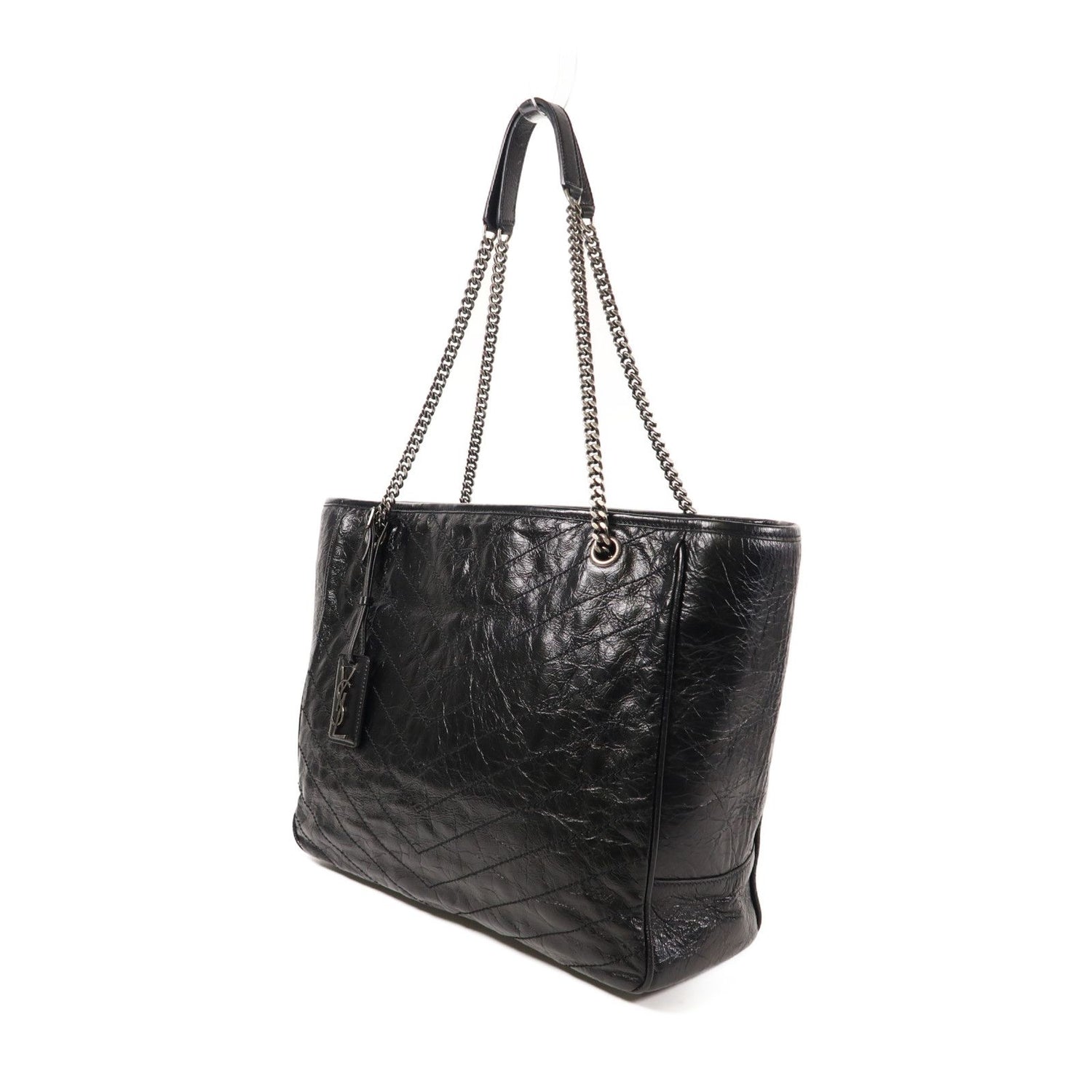 Yves Saint Laurent Cowhide Leather Niki Large Silver Shoulder Bag Black Calfskin (cowhide) Pmr 504