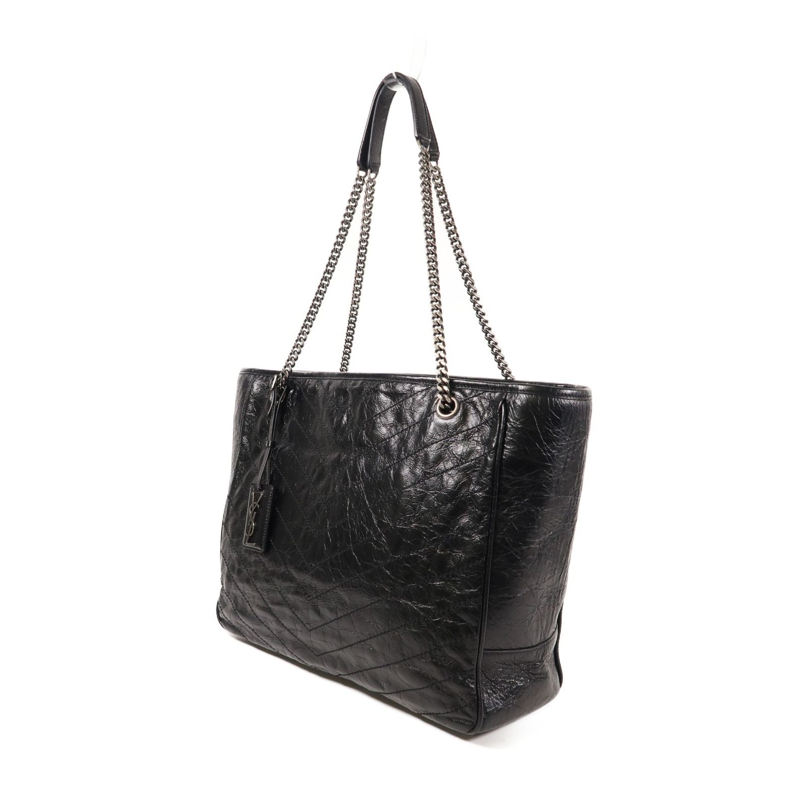 Yves Saint Laurent Cowhide Leather Niki Large Silver Shoulder Bag Black Calfskin (cowhide) Pmr 504