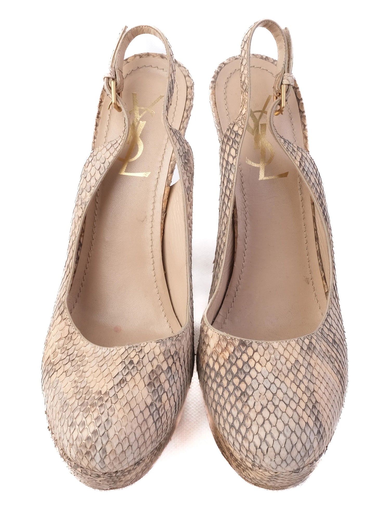 Excellent Yves Saint Laurent Gray Leather High-Heeled Slingback Pumps Size 39