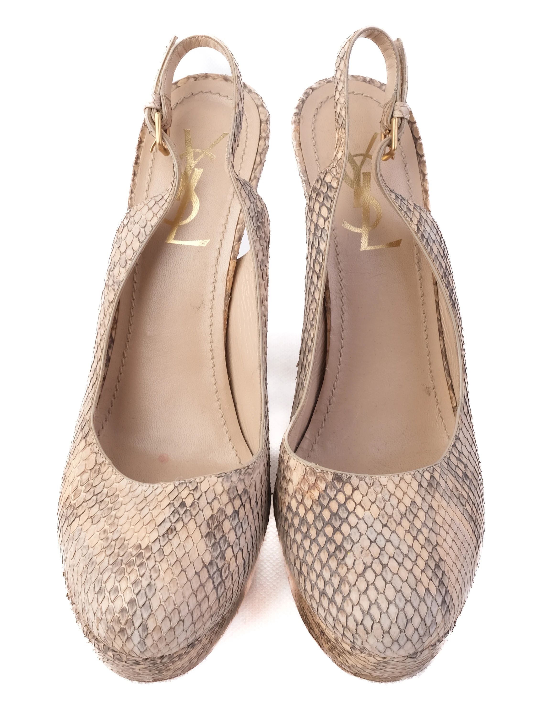 Excellent Yves Saint Laurent Gray Leather High-Heeled Slingback Pumps Size 39
