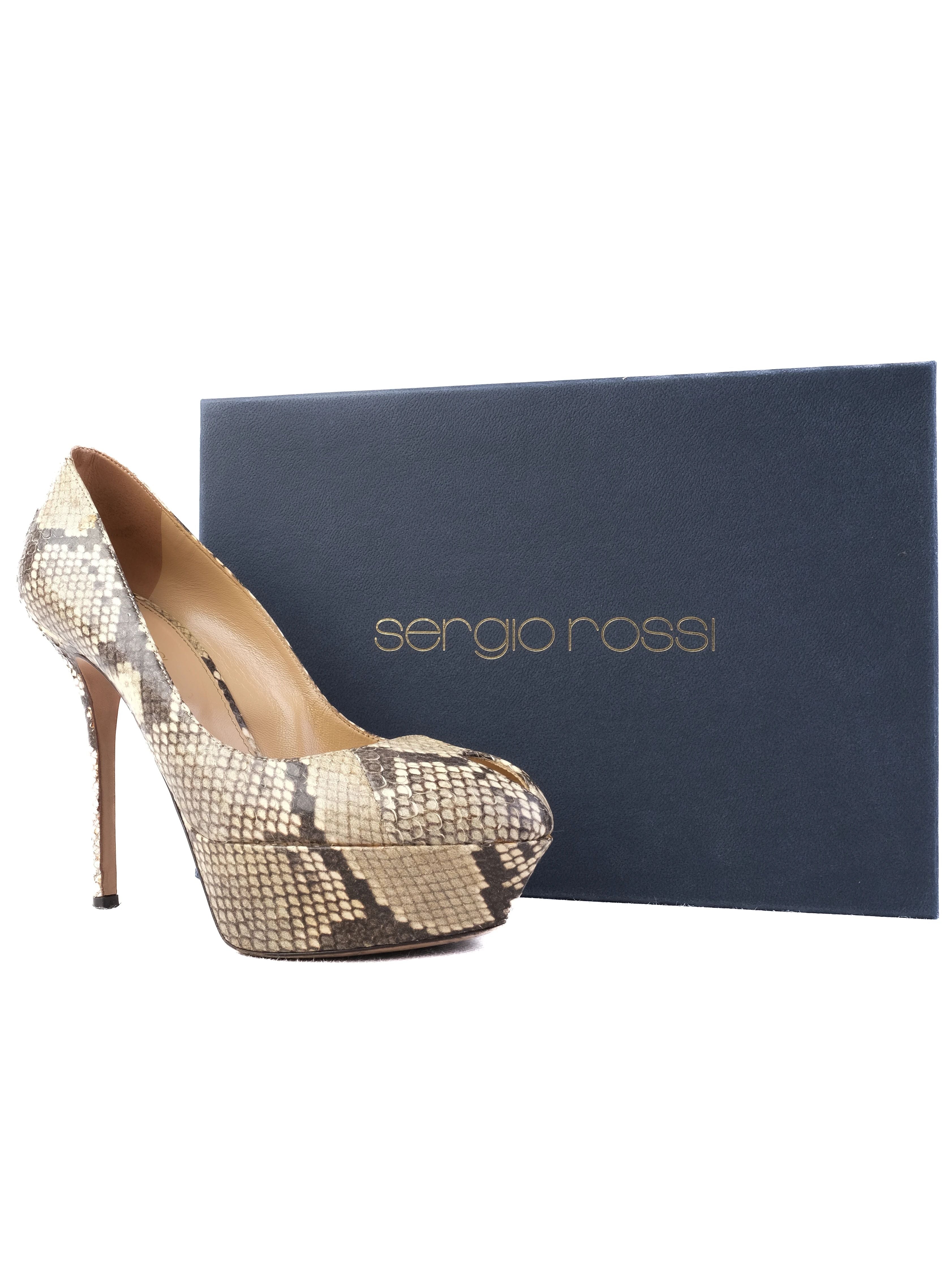 Excellent Sergio Rossi High Heeled Snakeskin Leather Shoes Size 38.5