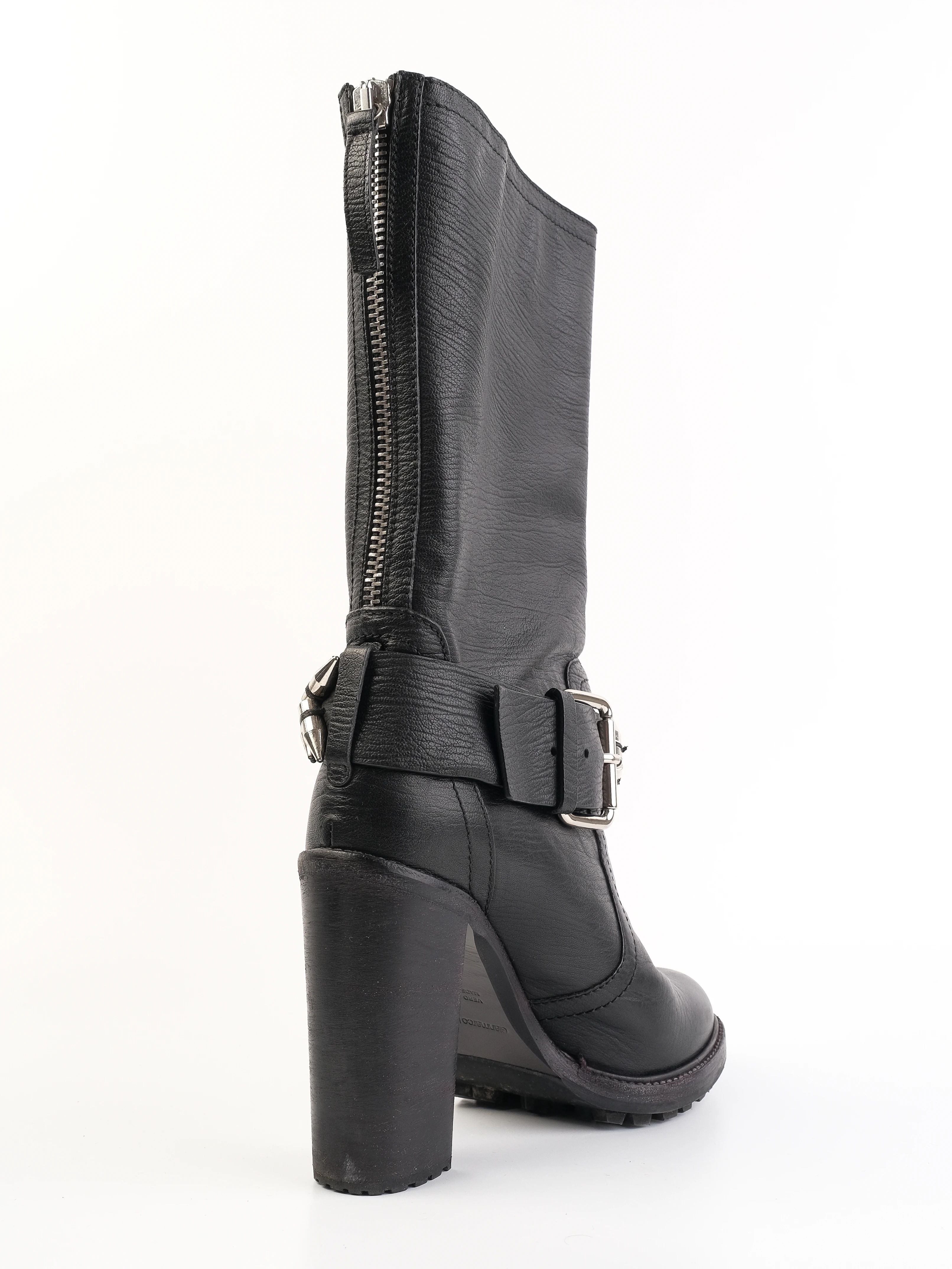 Excellent Gianmarco Lorenzi Black Leather High-Heeled Boots Size 38