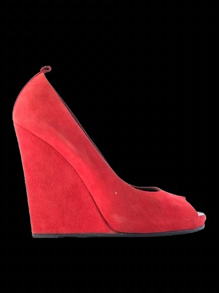 Excellent Giuseppe Zanotti Red Leather Peep-Toe Wedge Shoes Size 37.5