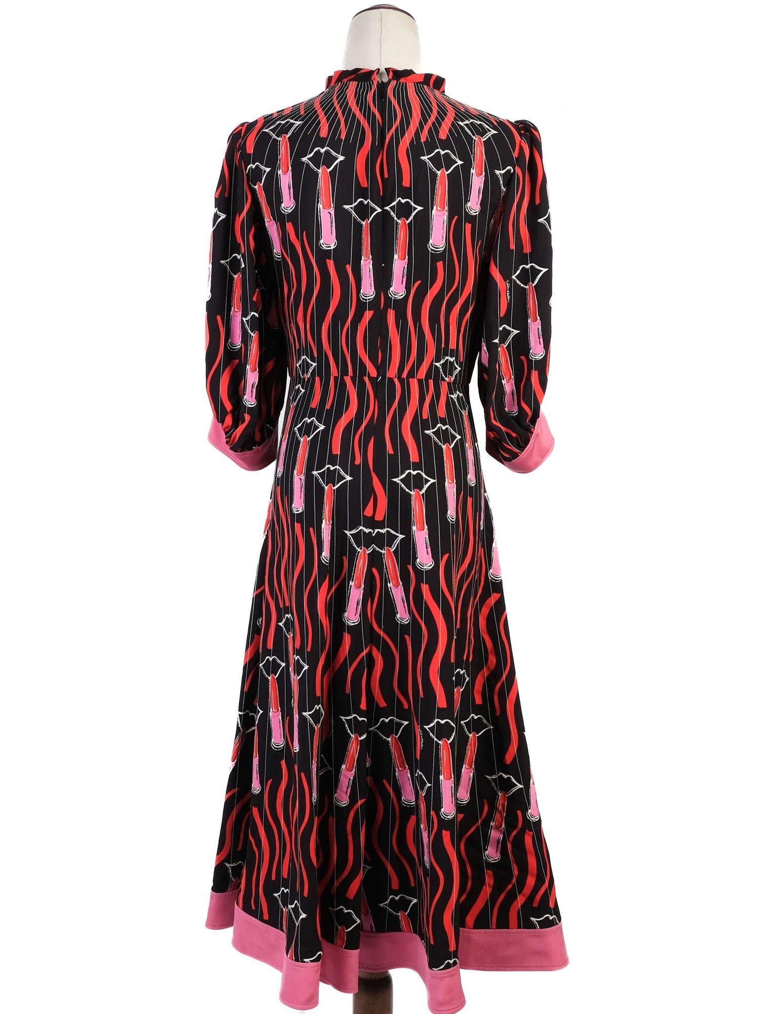 Excellent Valentino Black Dress with Vibrant Lipstick Print Size M