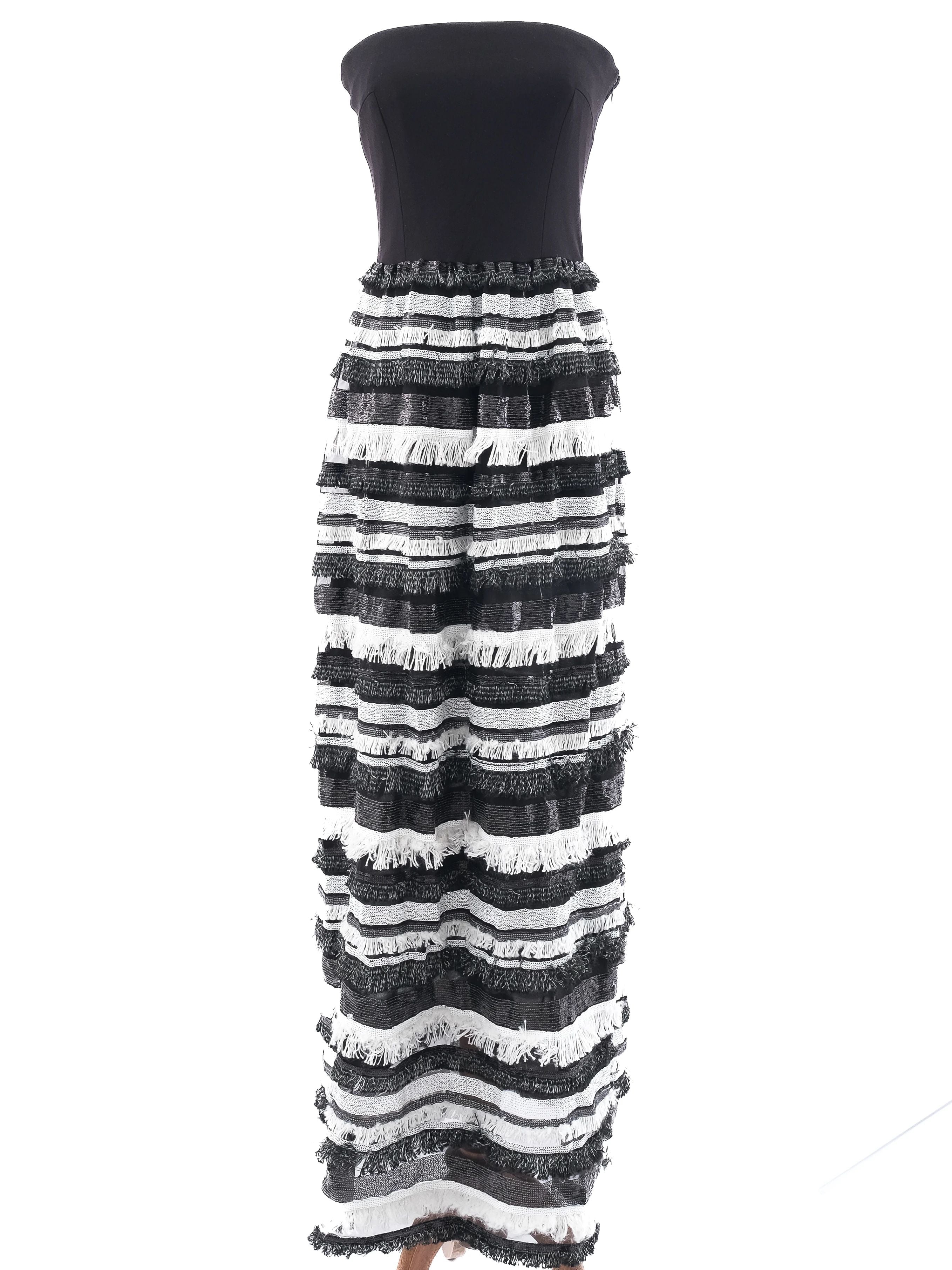 Atos Lombardini Strapless Dress Black White Size L Excellent Condition