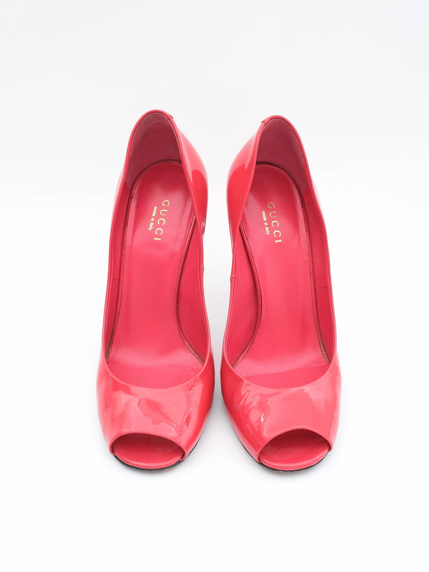 Excellent Gucci Red Leather Peep-Toe Stiletto Heels Size 36