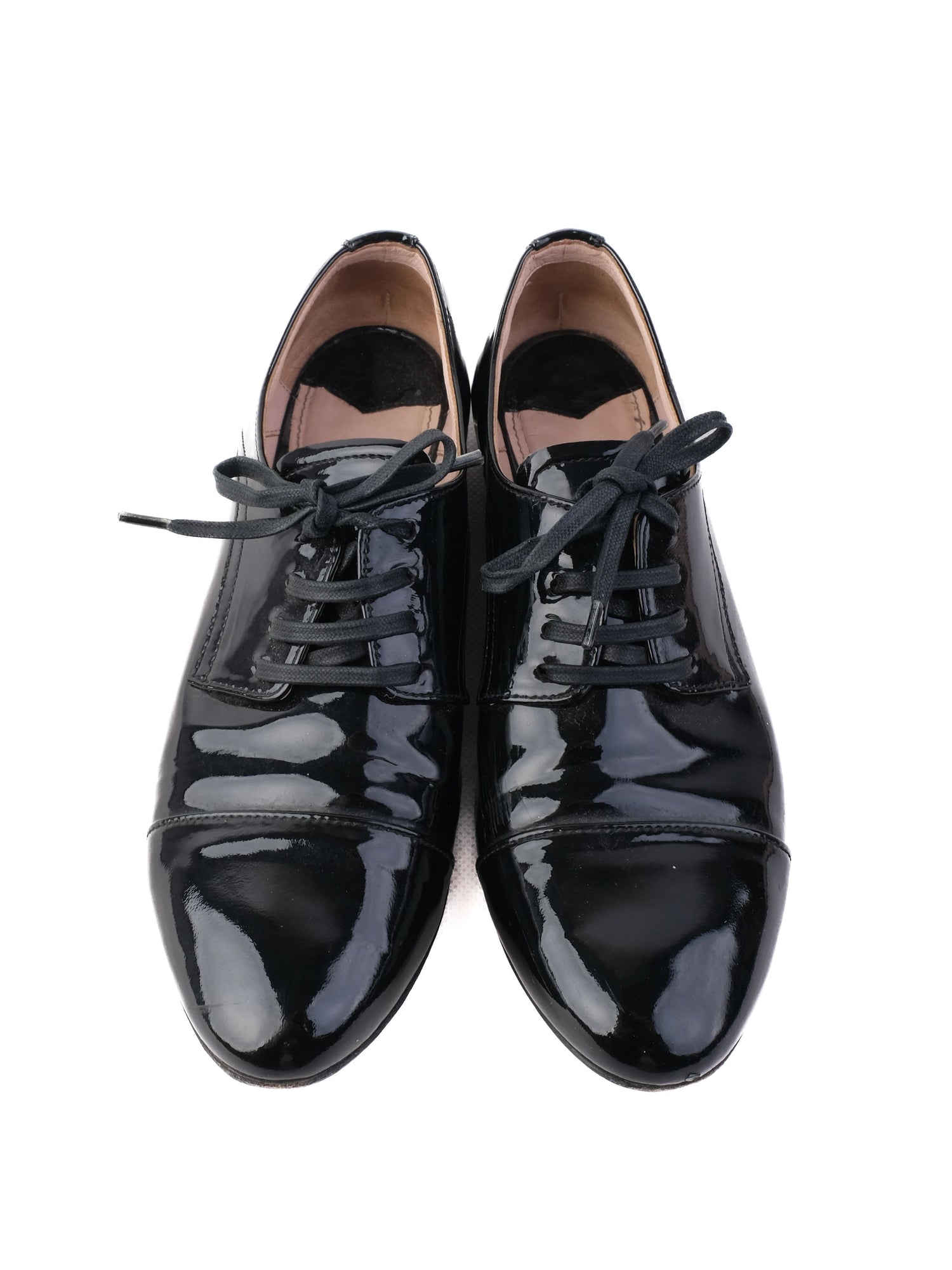 Excellent Miu Miu Black Leather Dress Shoes Size 36.5 with Rhinestones
