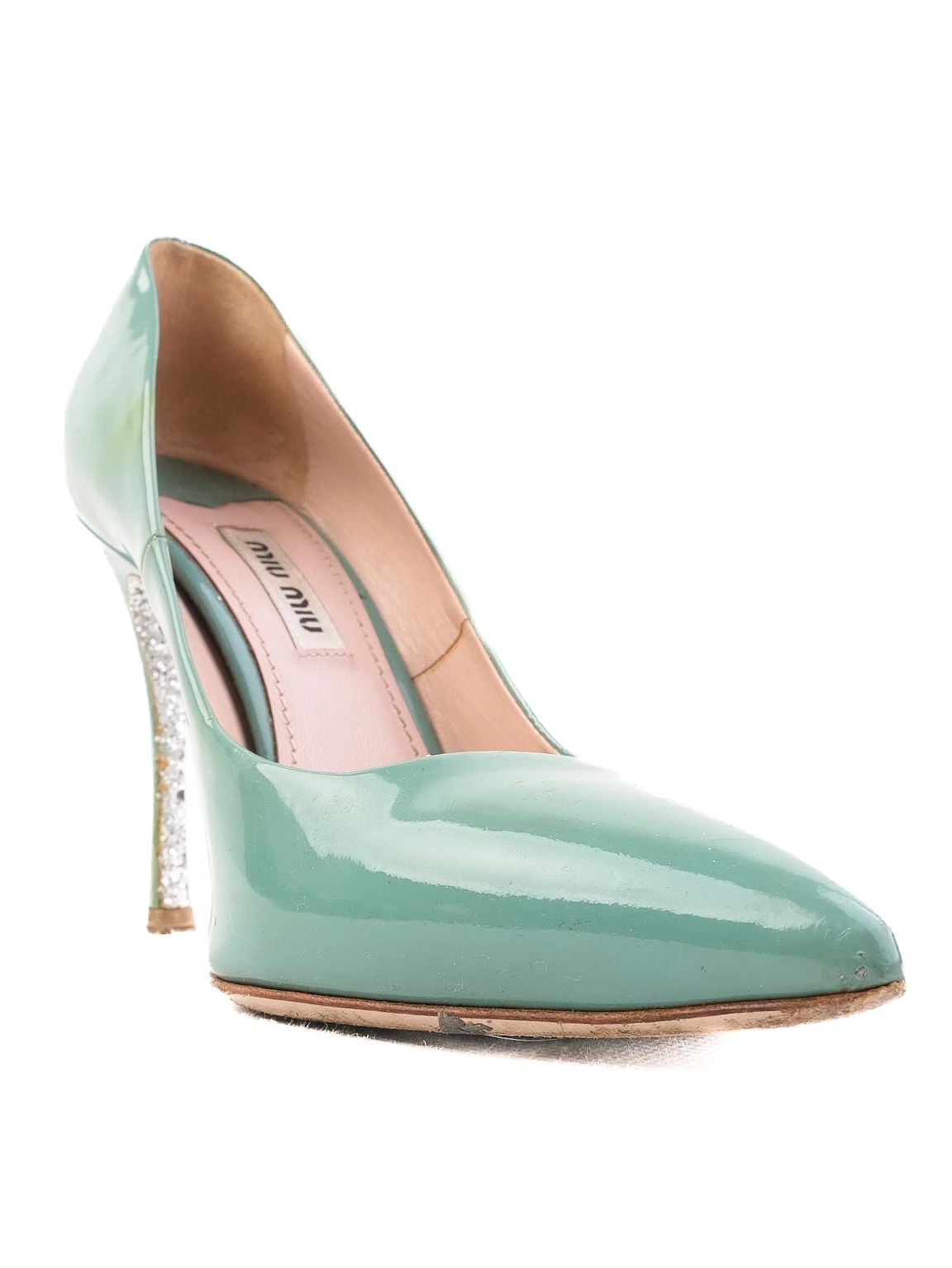 Excellent Miu Miu Green Leather High-Heeled Shoes Size 36.5