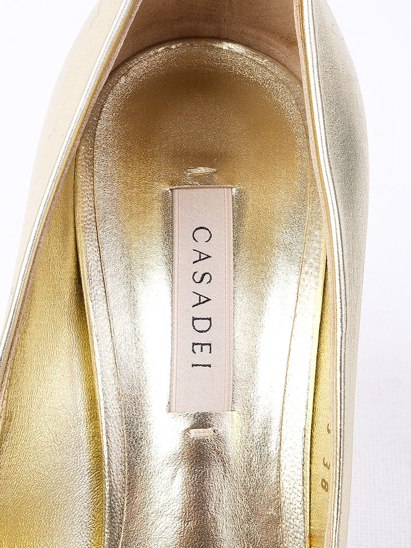 Perfect Casadei Yellow Metallic Leather High-Heeled Shoes Size 38