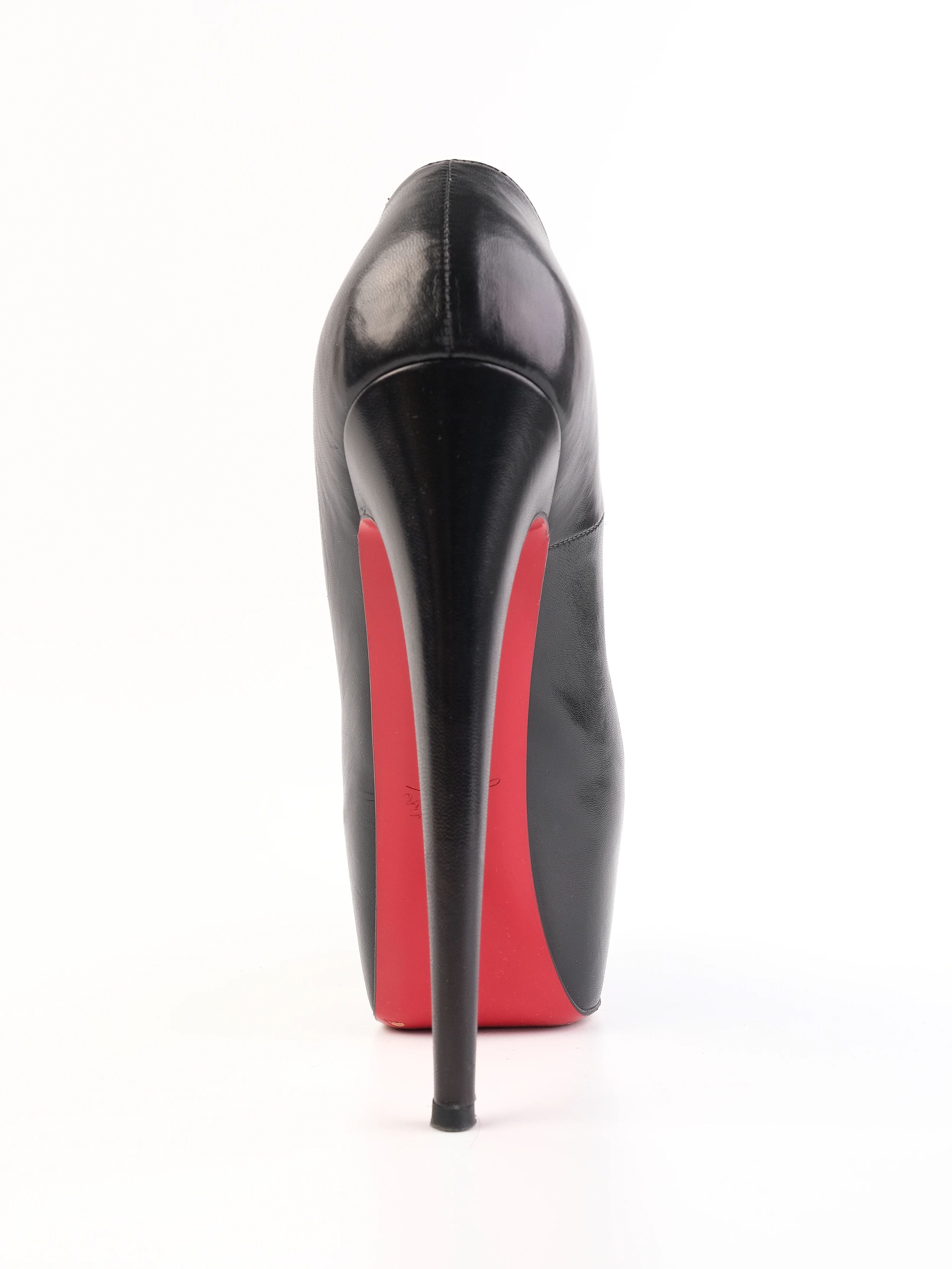 Christian Louboutin Black Leather High-Heeled Platform Pumps Size 38