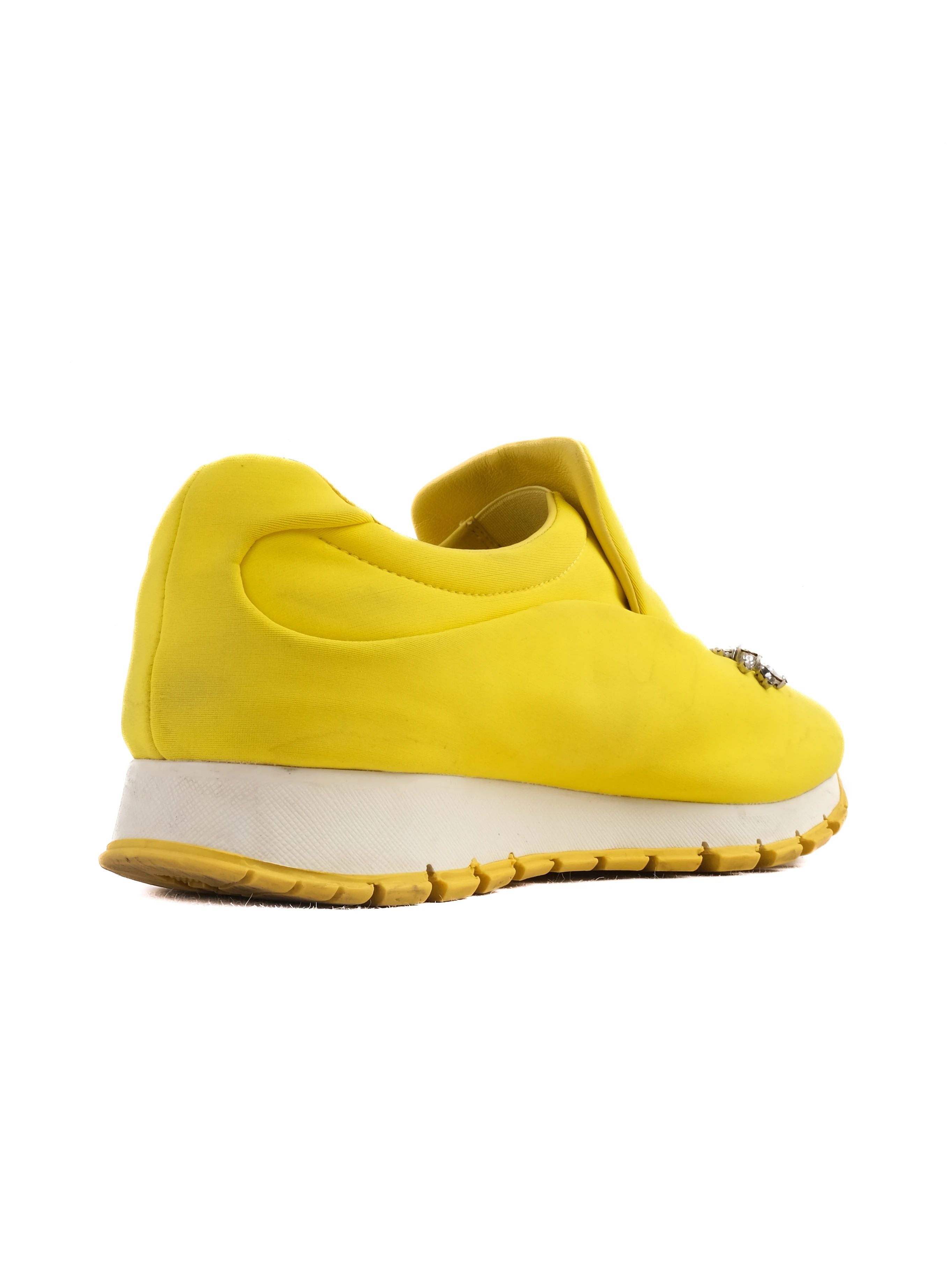 Good Prada Yellow Fabric Slip-On Jewel Shoes Size 38 Women