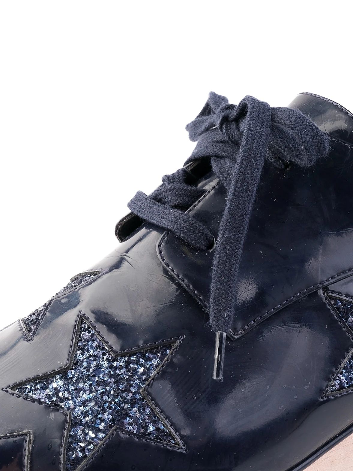 Stella McCartney Black Leather Platform Shoes Size 37 with Glitter Stars