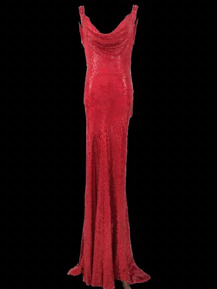 Excellent Jenny Packham Red Silk Sequined Gown Size M