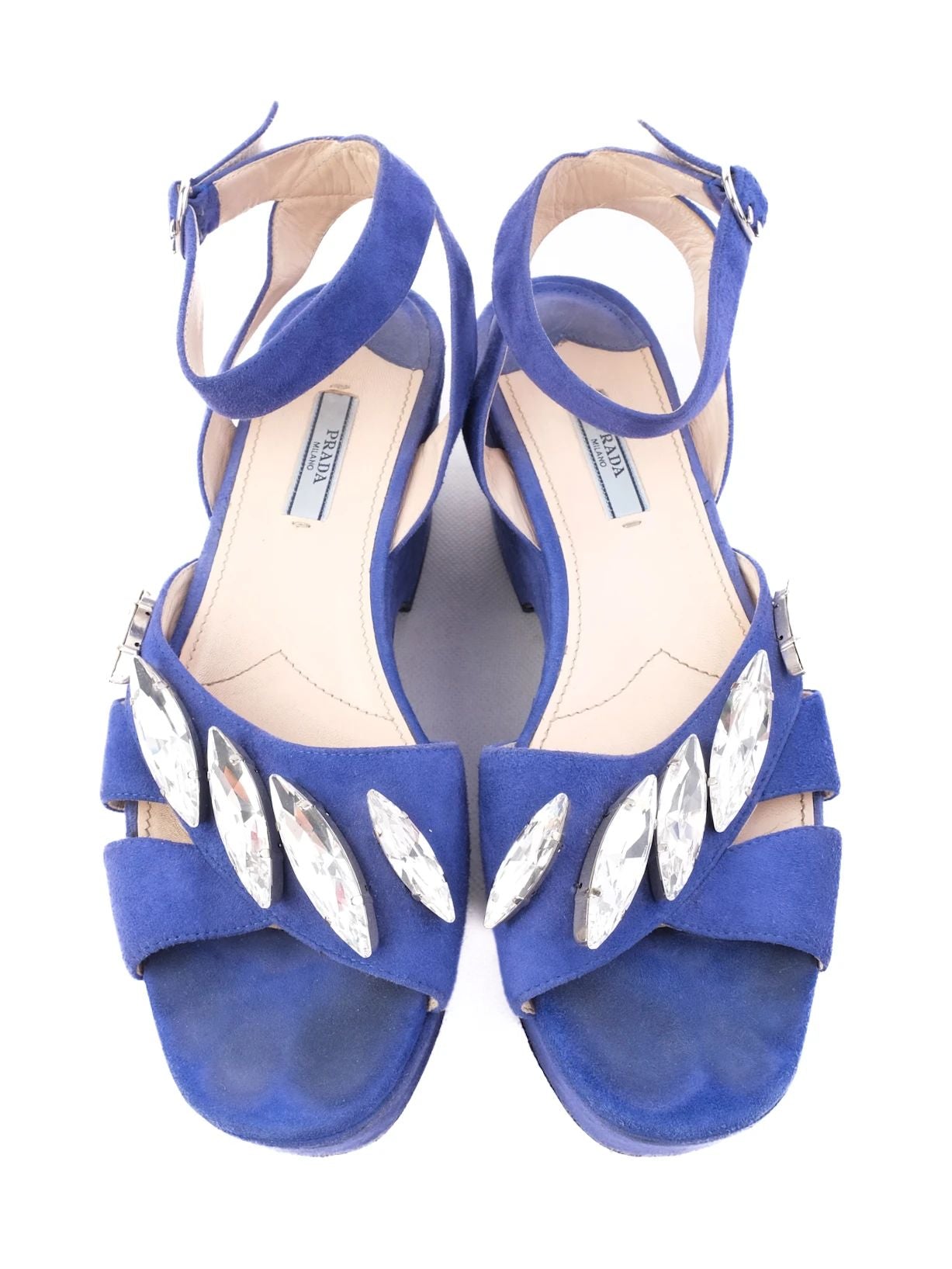 Excellent Prada Blue Platform Sandals Suede Size 40 with Buckle