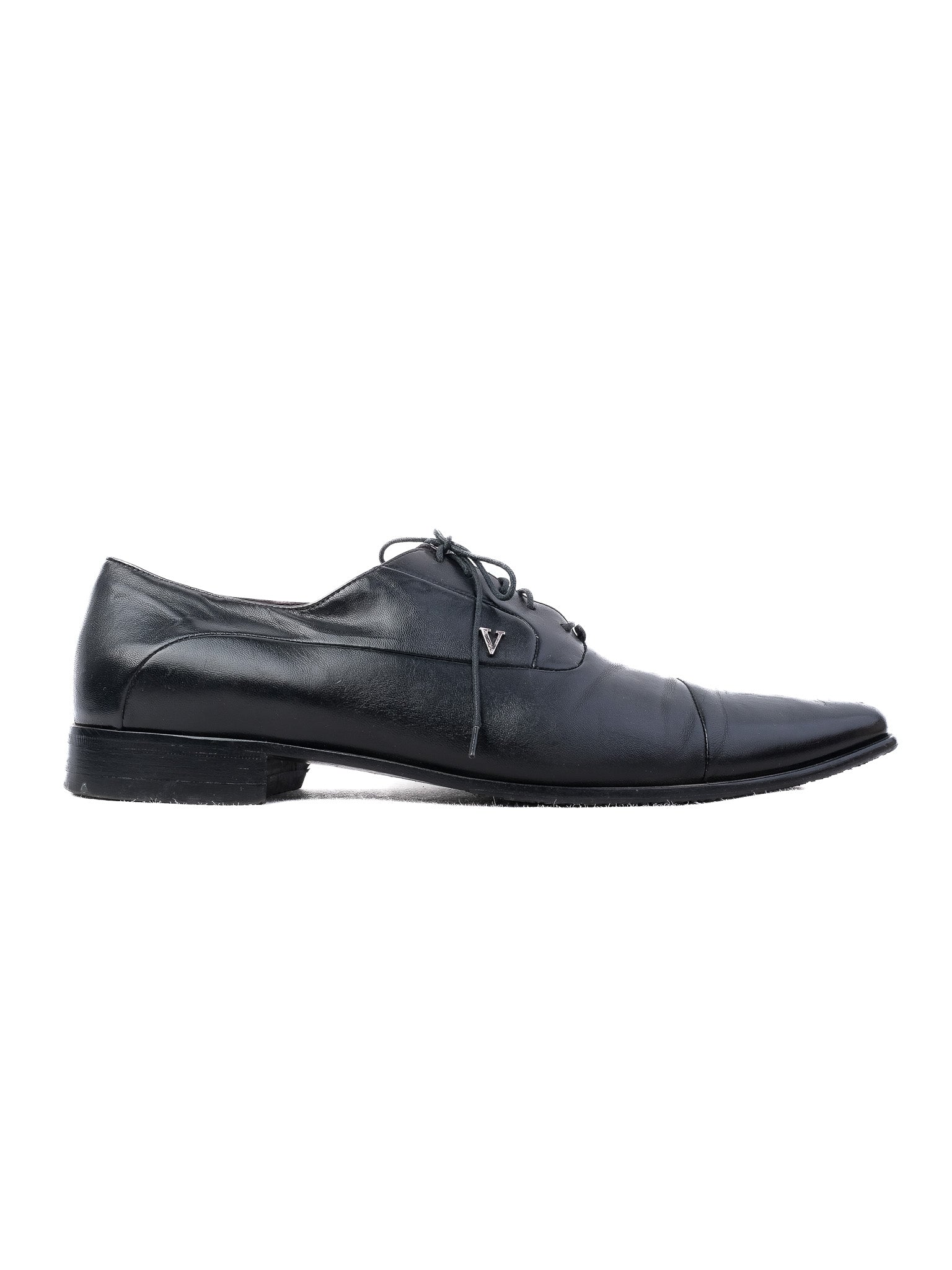 Excellent Valentino Black Leather Dress Shoes Size 42 for Men