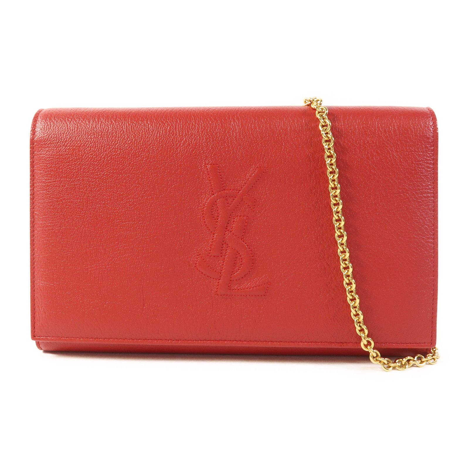 Saint Laurent Cowhide Leather Belle De Jour Wallet On Chain Golden Cross Shoulder Back Bag Red Calfsk