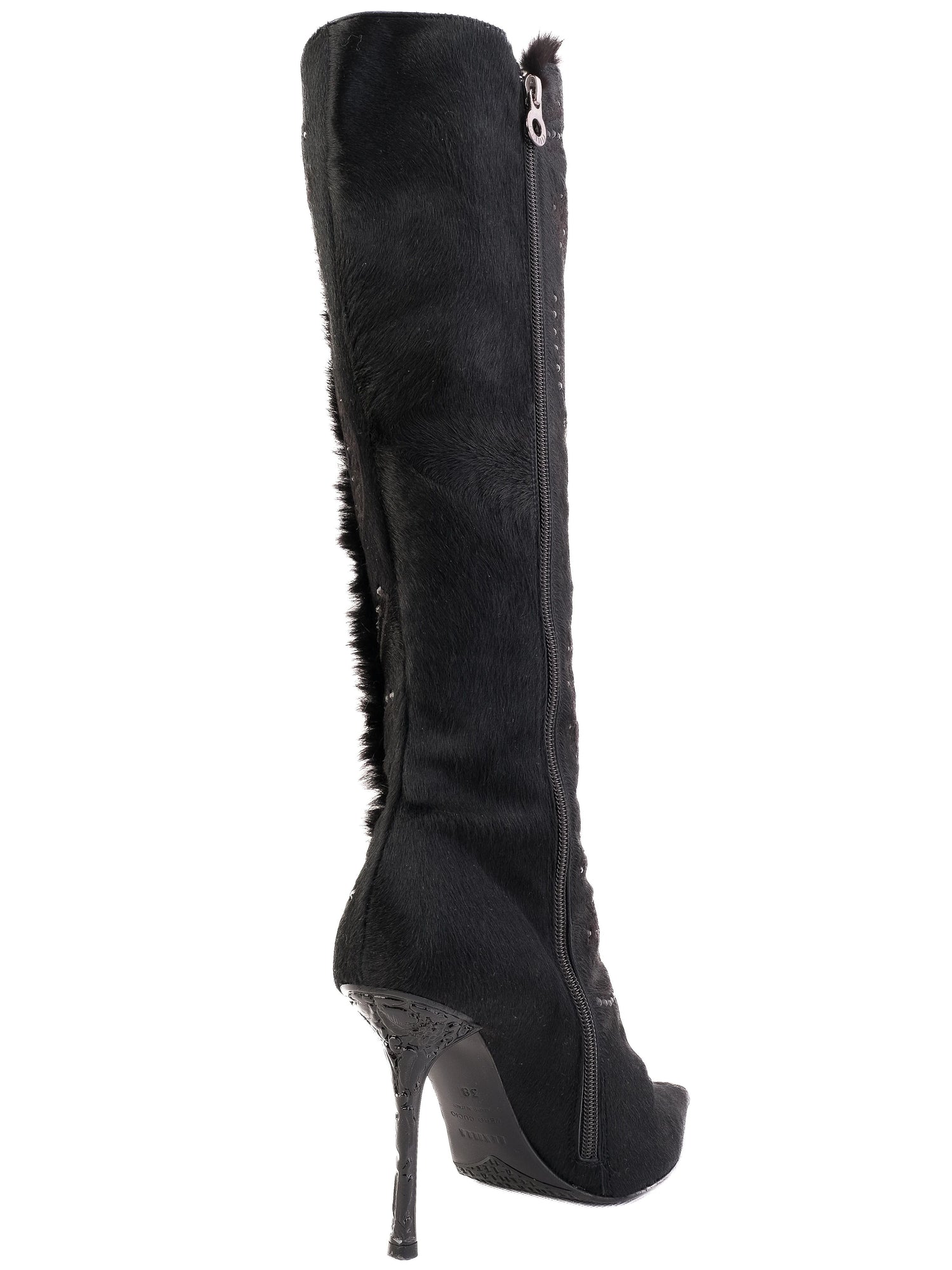 Excellent Lesilla Black Knee-High Stiletto Boots with Fur-Like Texture