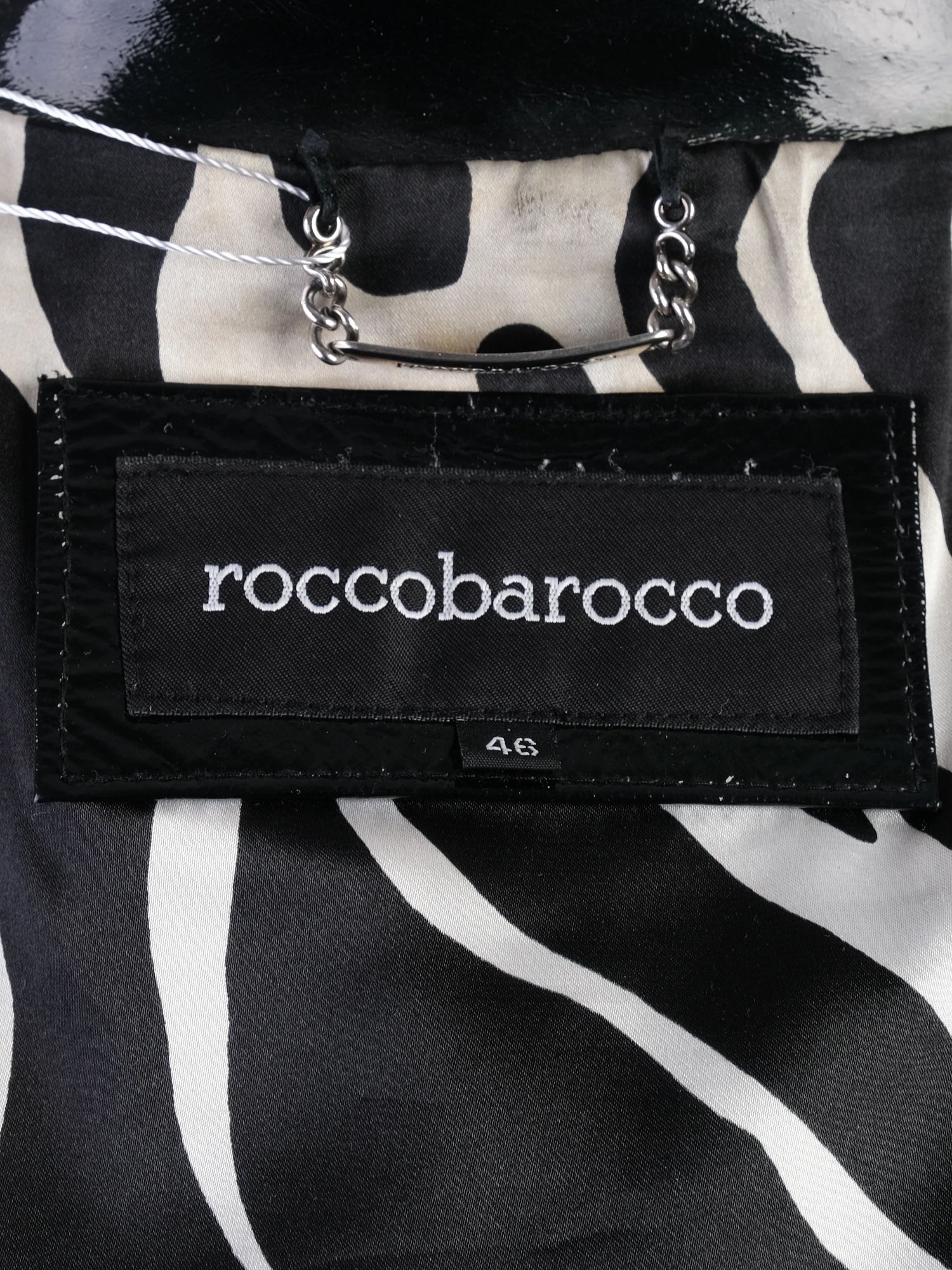 EXCELLENT Roccobarocco Black Leather Jacket Size L with Quilted Detailing