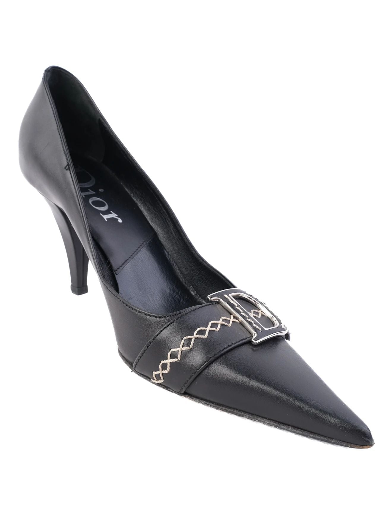 Excellent Dior Black Leather High-Heeled Shoes Size 38