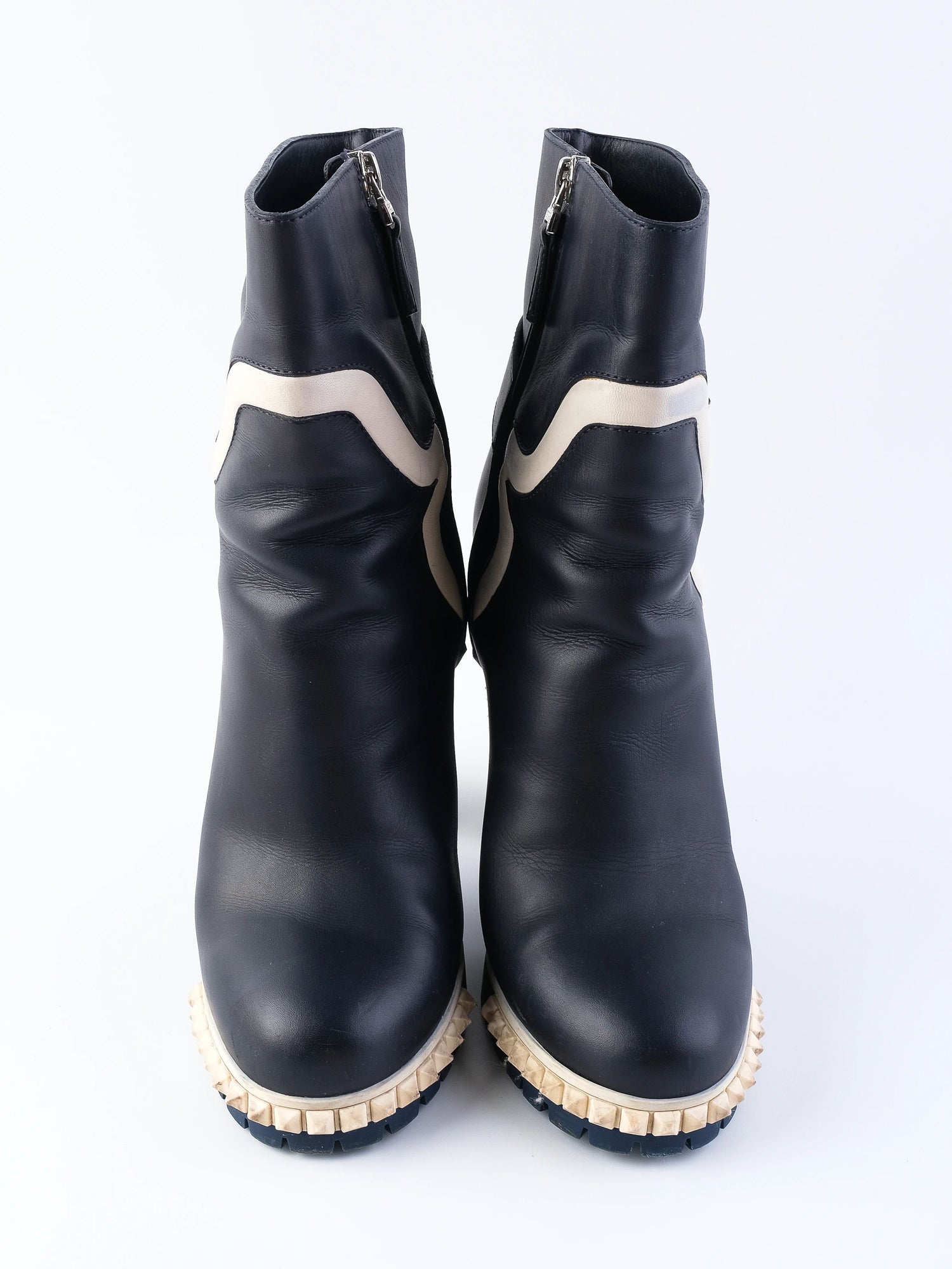 Excellent Fendi Blue Leather Ankle Boots Size 38 with Unique Design