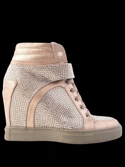 Perfect Lesilla Green Leather Wedge Sneakers with Rhinestones