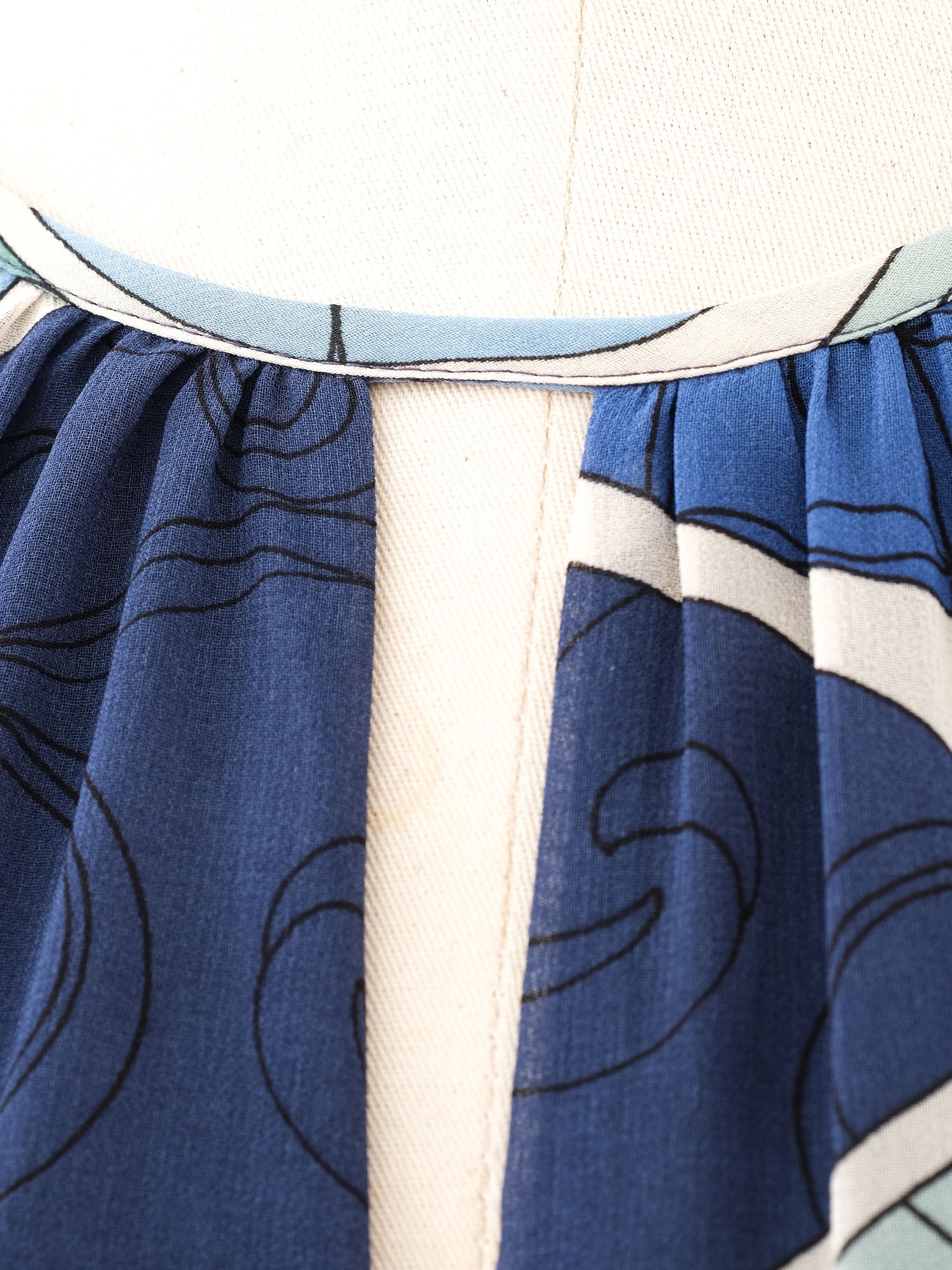 Excellent Marella Long-Sleeved Dress Blue Green Abstract Size L
