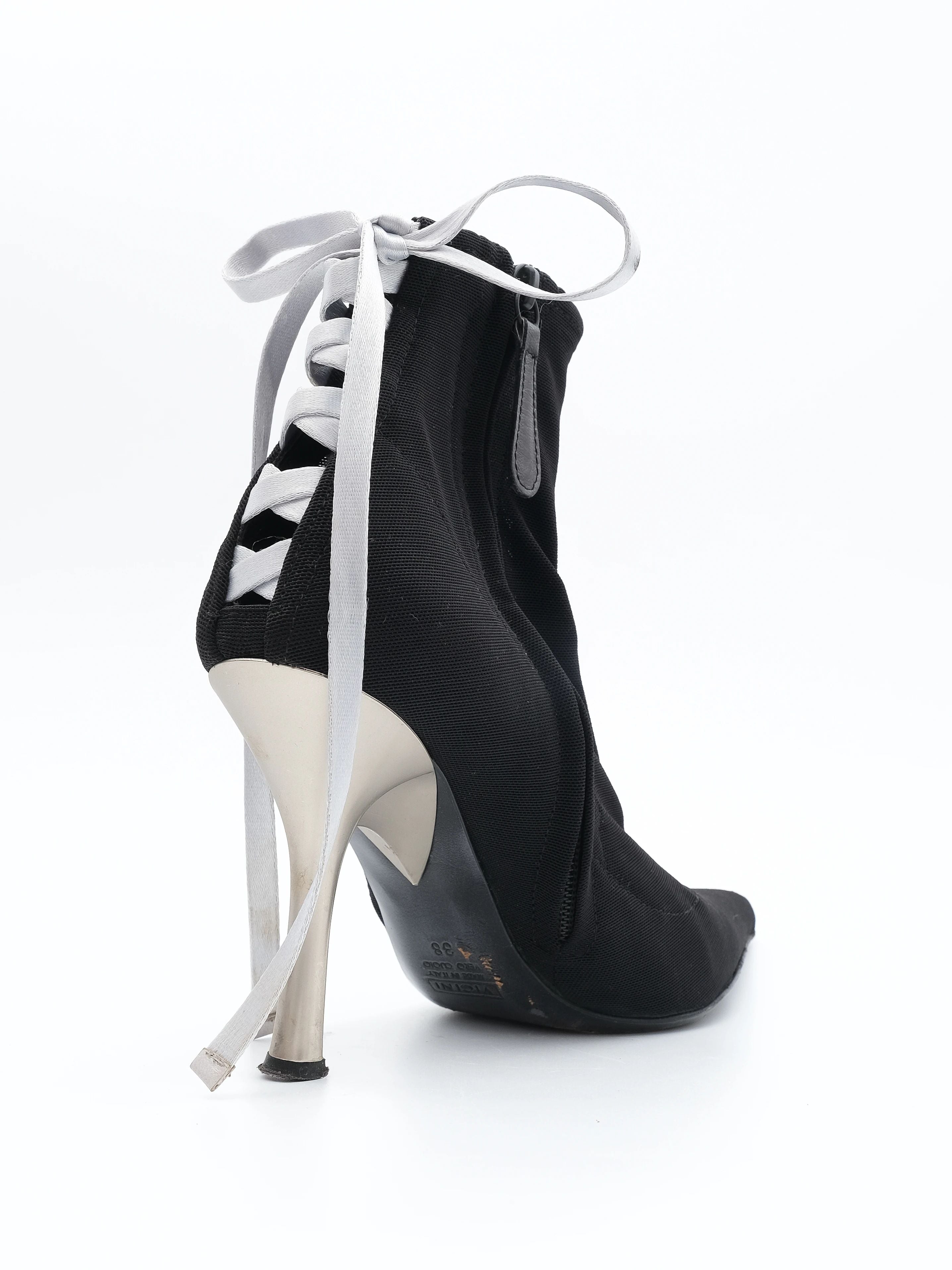Vicini Black High-Heeled Shoes Size 38 with Lace-Up Detail